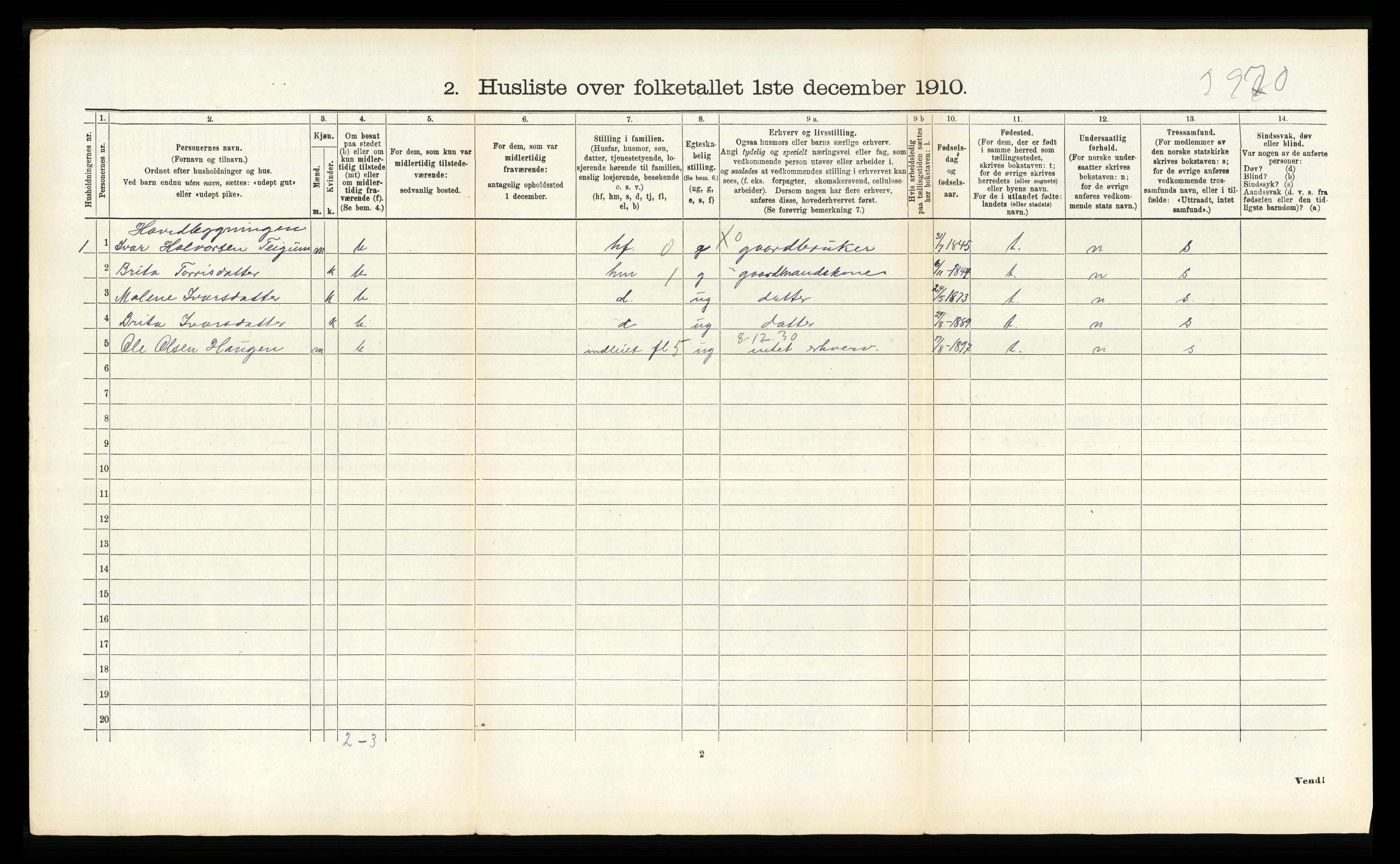RA, 1910 census for Borgund, 1910, p. 208