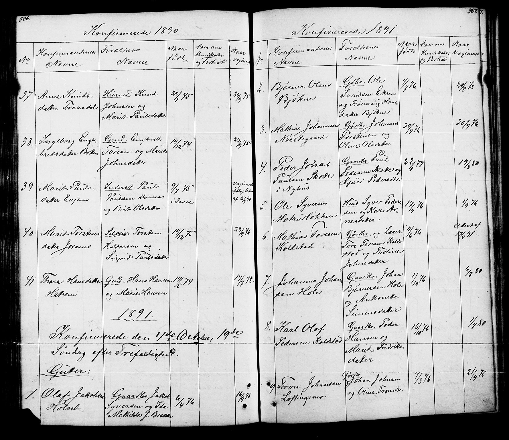 Lesja prestekontor, SAH/PREST-068/H/Ha/Hab/L0005: Parish register (copy) no. 5, 1850-1894, p. 506-507
