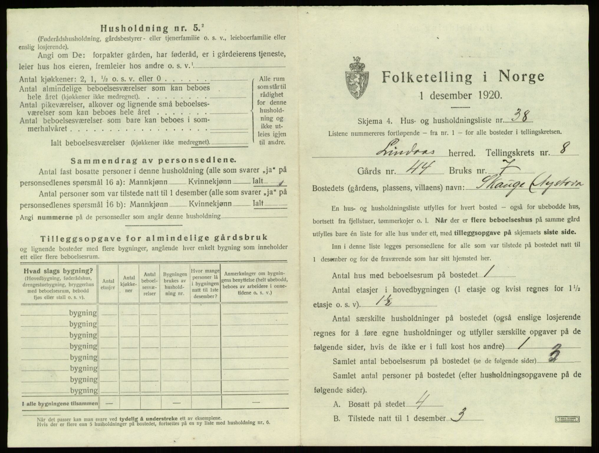 SAB, 1920 census for Lindås, 1920, p. 582