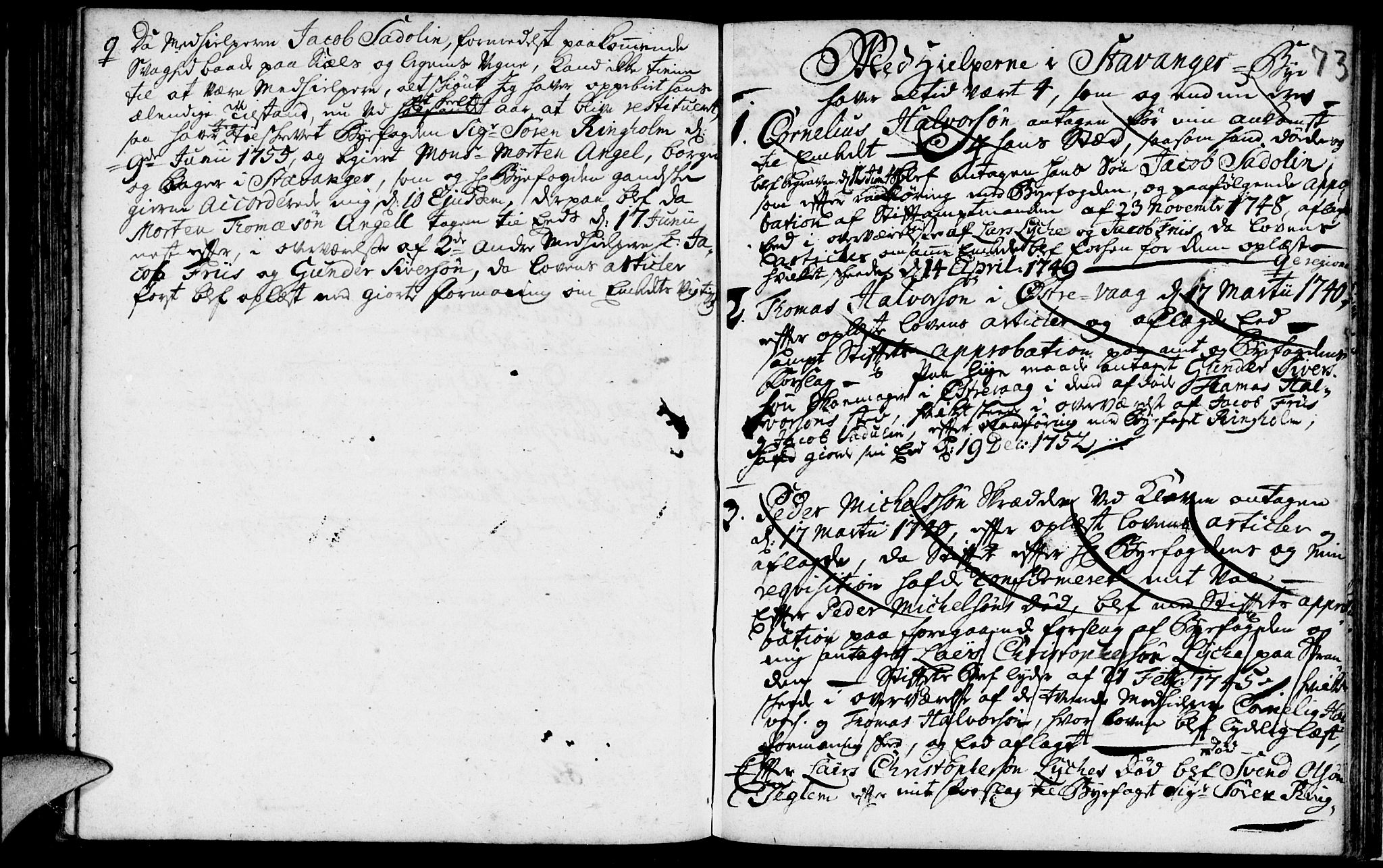 Domkirken sokneprestkontor, SAST/A-101812/001/30/30BA/L0003: Parish register (official) no. A 3 /1, 1738-1760, p. 73