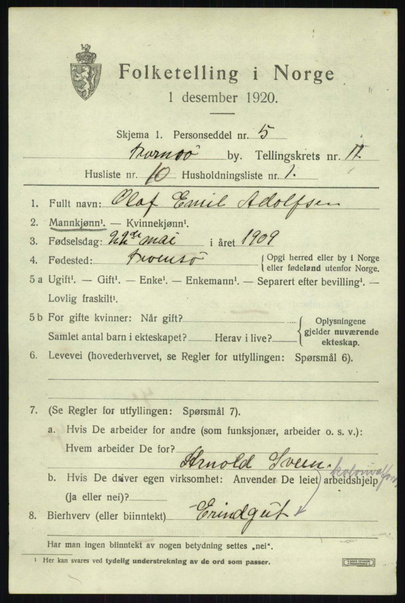 SATØ, 1920 census for Tromsø, 1920, p. 22143