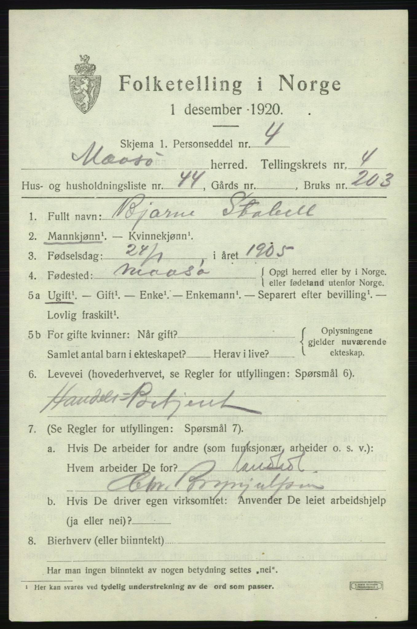 SATØ, 1920 census for Måsøy, 1920, p. 2324