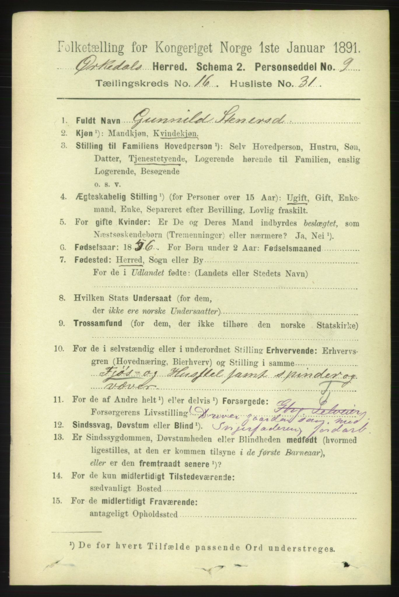 RA, 1891 census for 1638 Orkdal, 1891, p. 7335