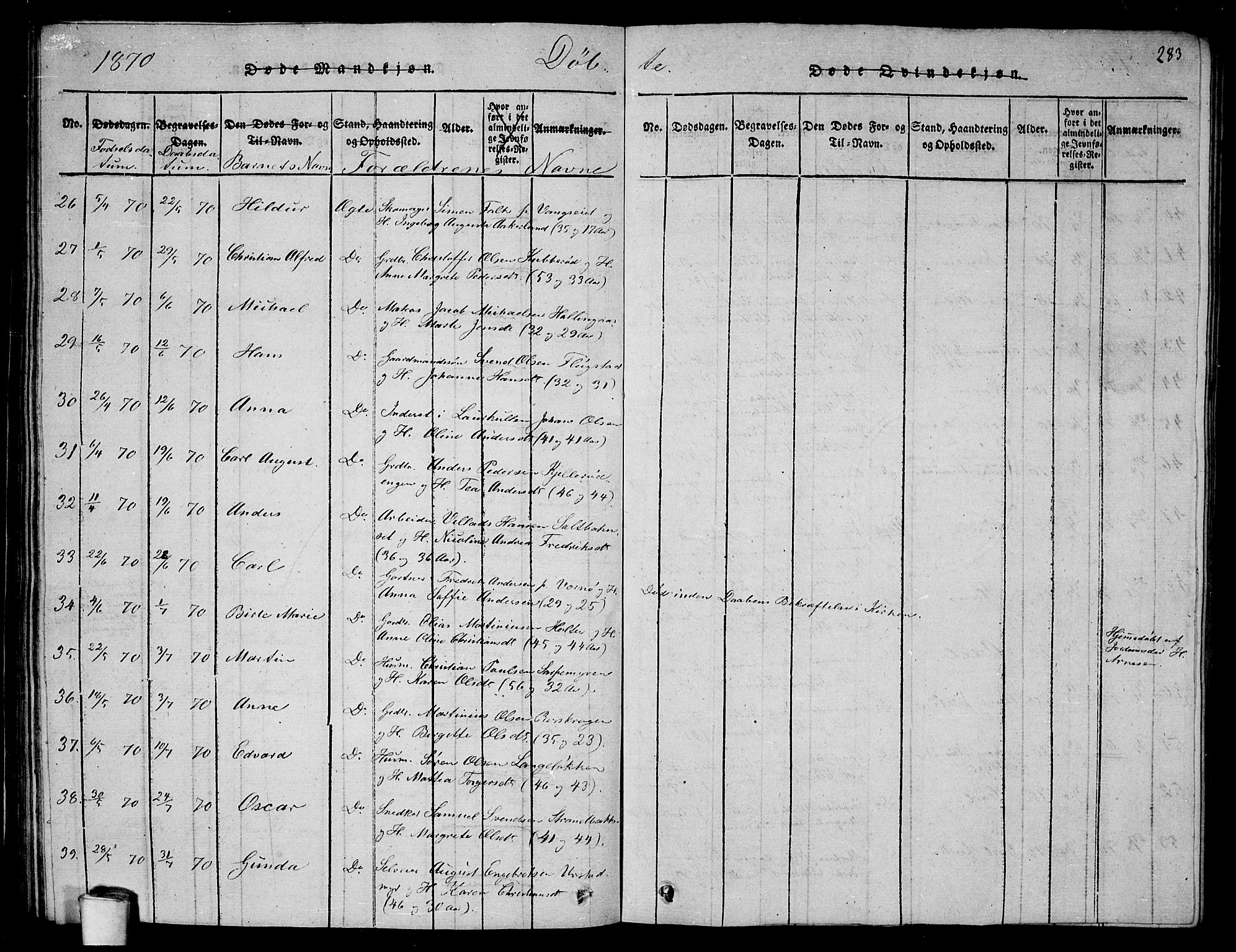 Rygge prestekontor Kirkebøker, SAO/A-10084b/G/Ga/L0001: Parish register (copy) no. 1, 1814-1871, p. 282-283