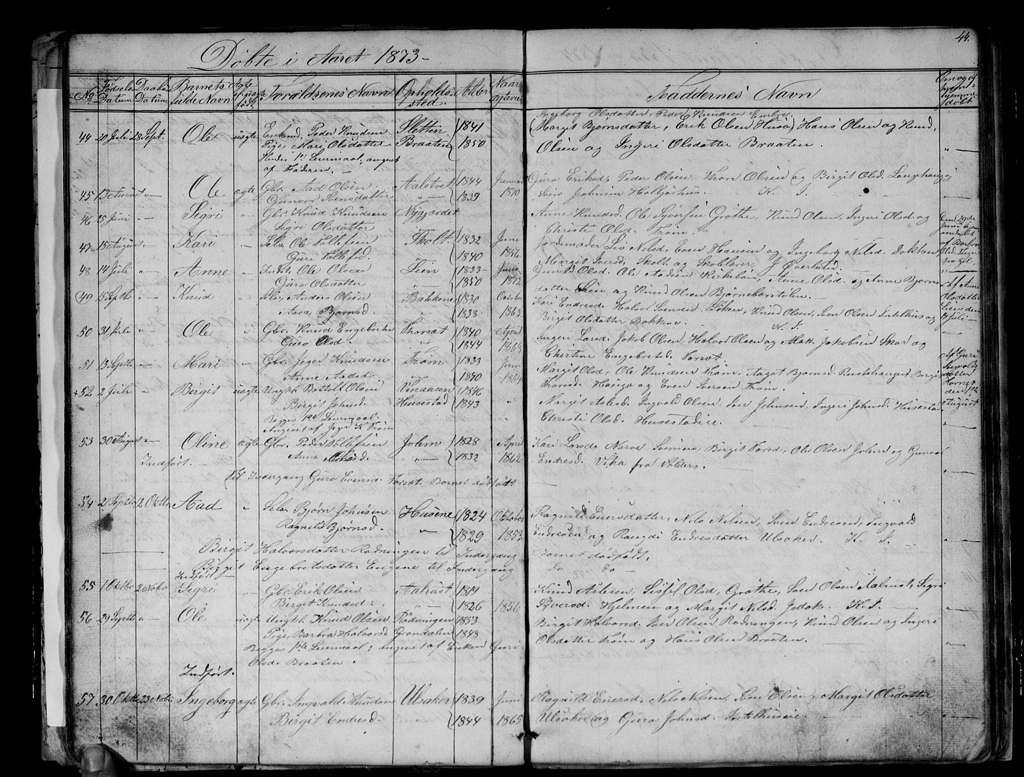 Gol kirkebøker, AV/SAKO-A-226/G/Gb/L0004: Parish register (copy) no. II 4, 1859-1874, p. 44