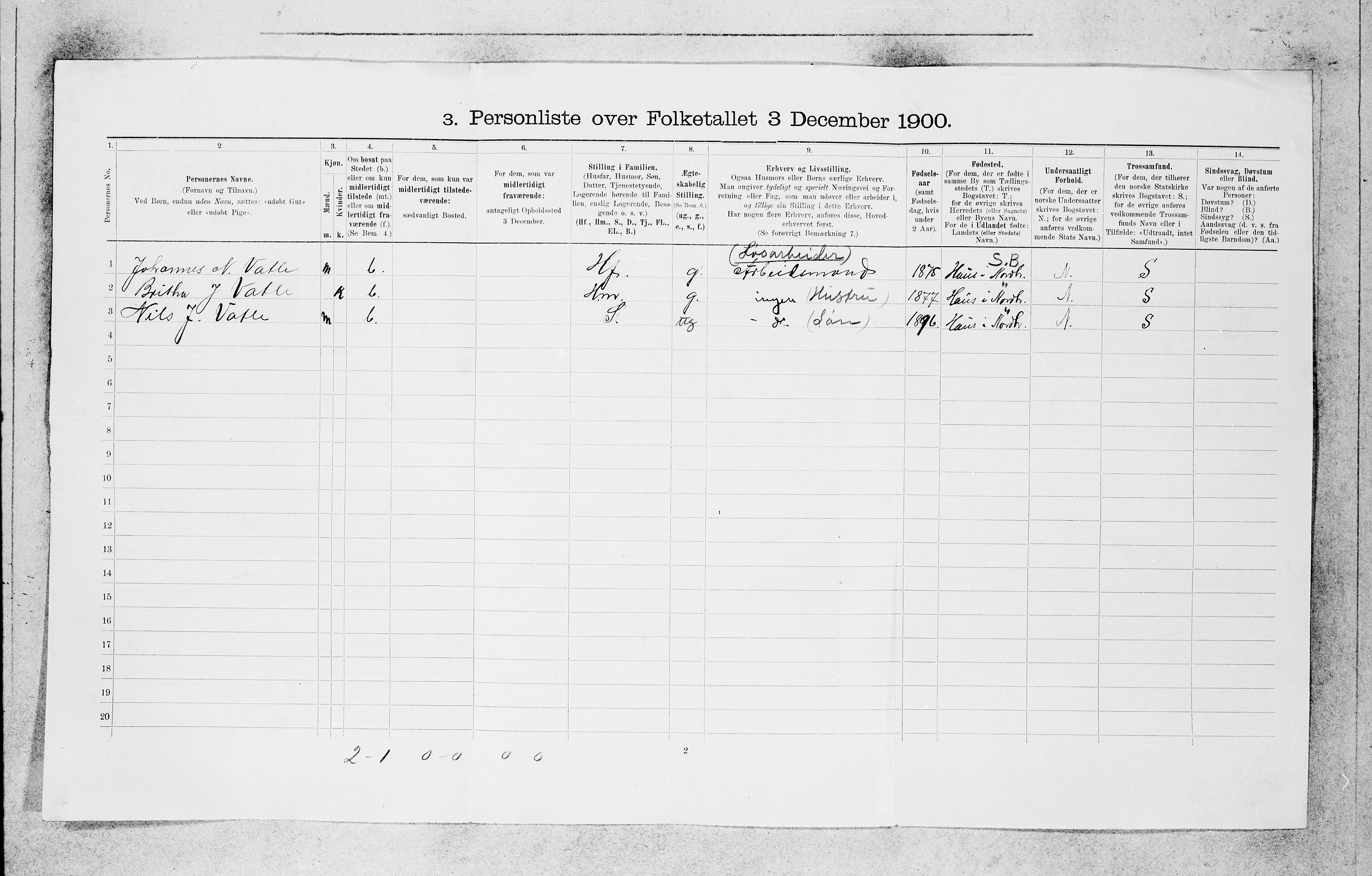 SAB, 1900 census for Bergen, 1900, p. 8443