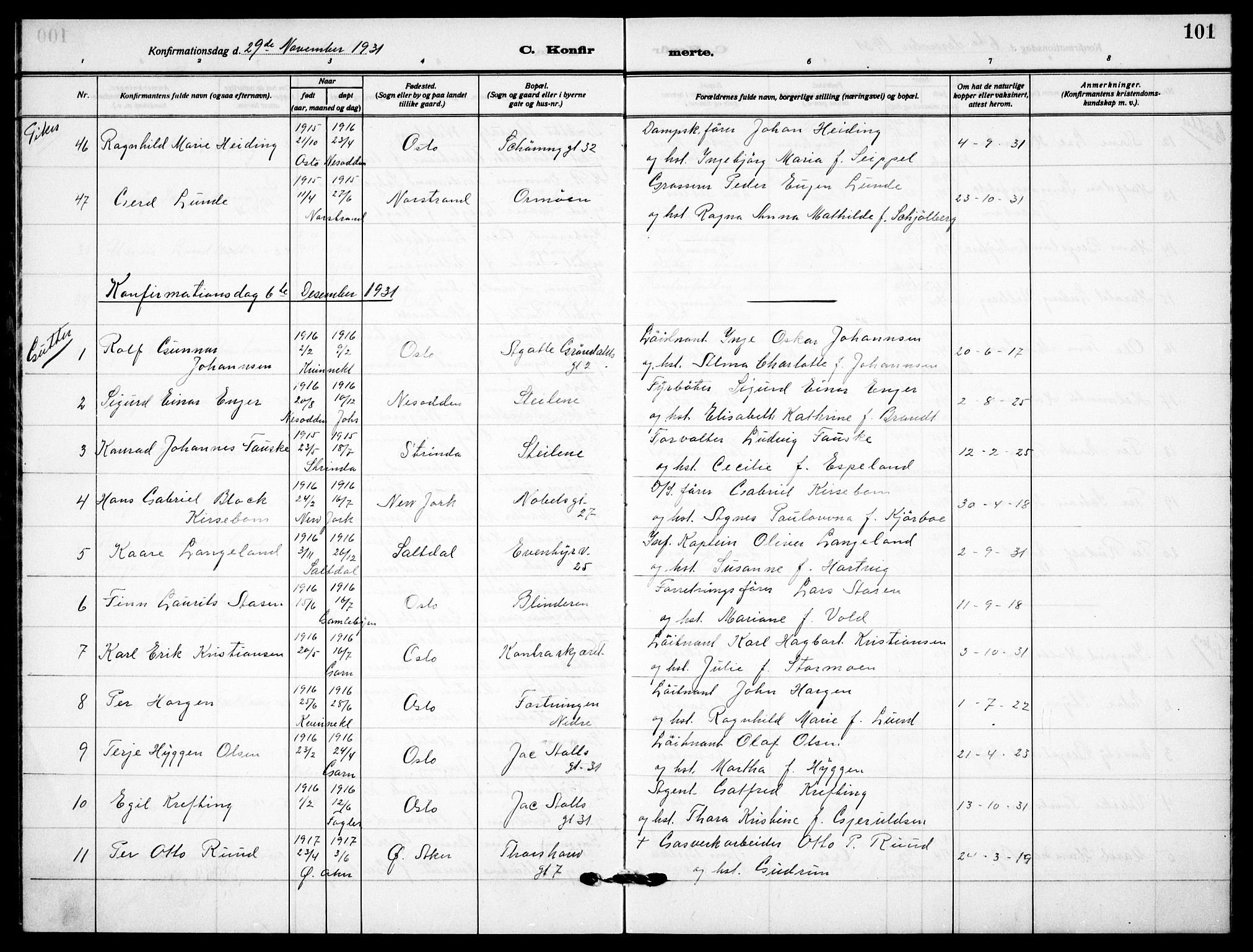 Garnisonsmenigheten Kirkebøker, AV/SAO-A-10846/F/Fa/L0017: Parish register (official) no. 17, 1926-1937, p. 101