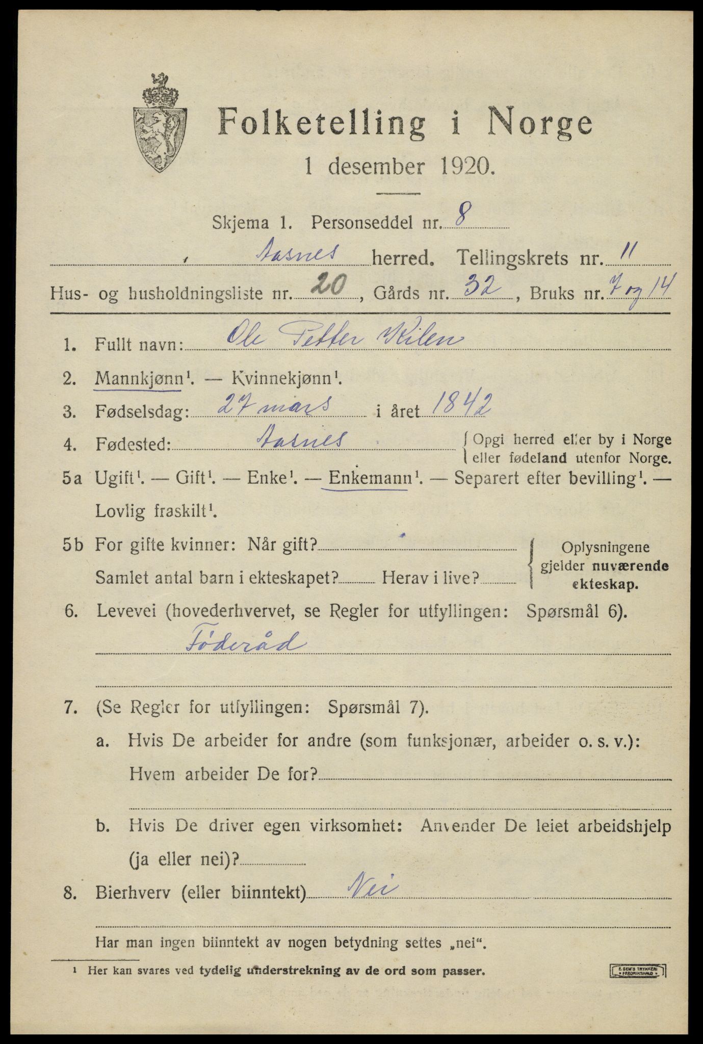 SAH, 1920 census for Åsnes, 1920, p. 11736