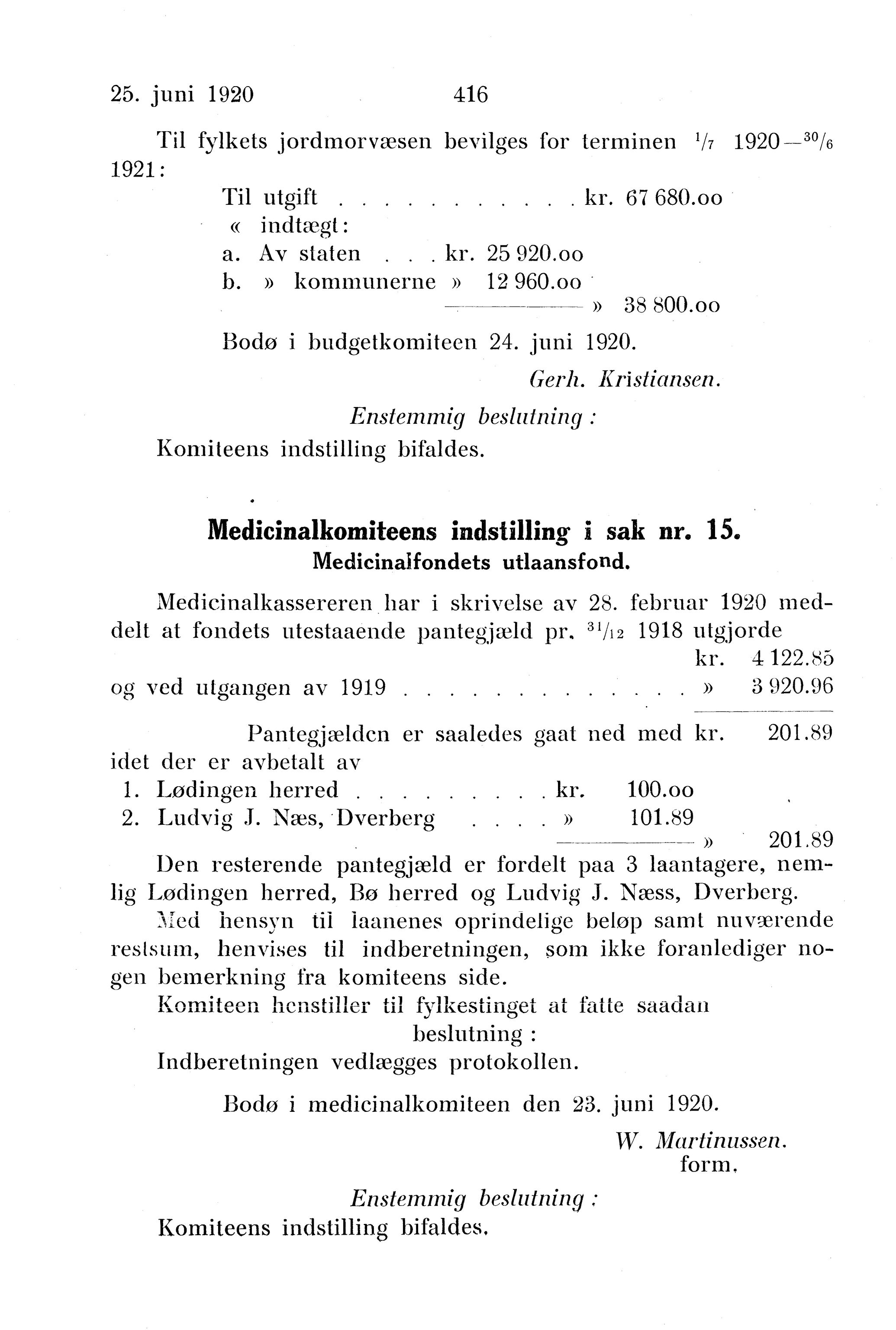 Nordland Fylkeskommune. Fylkestinget, AIN/NFK-17/176/A/Ac/L0043: Fylkestingsforhandlinger 1920, 1920