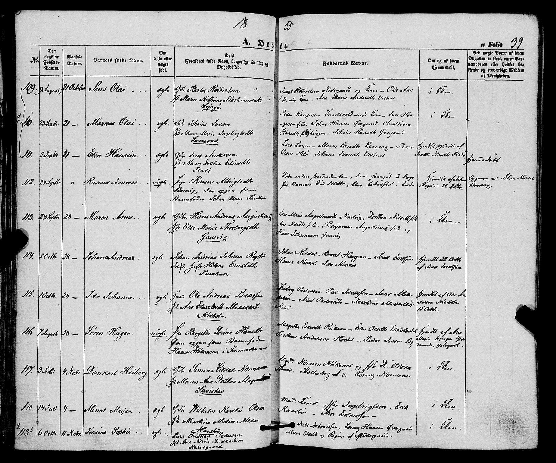 Trondenes sokneprestkontor, SATØ/S-1319/H/Ha/L0011kirke: Parish register (official) no. 11, 1853-1862, p. 39