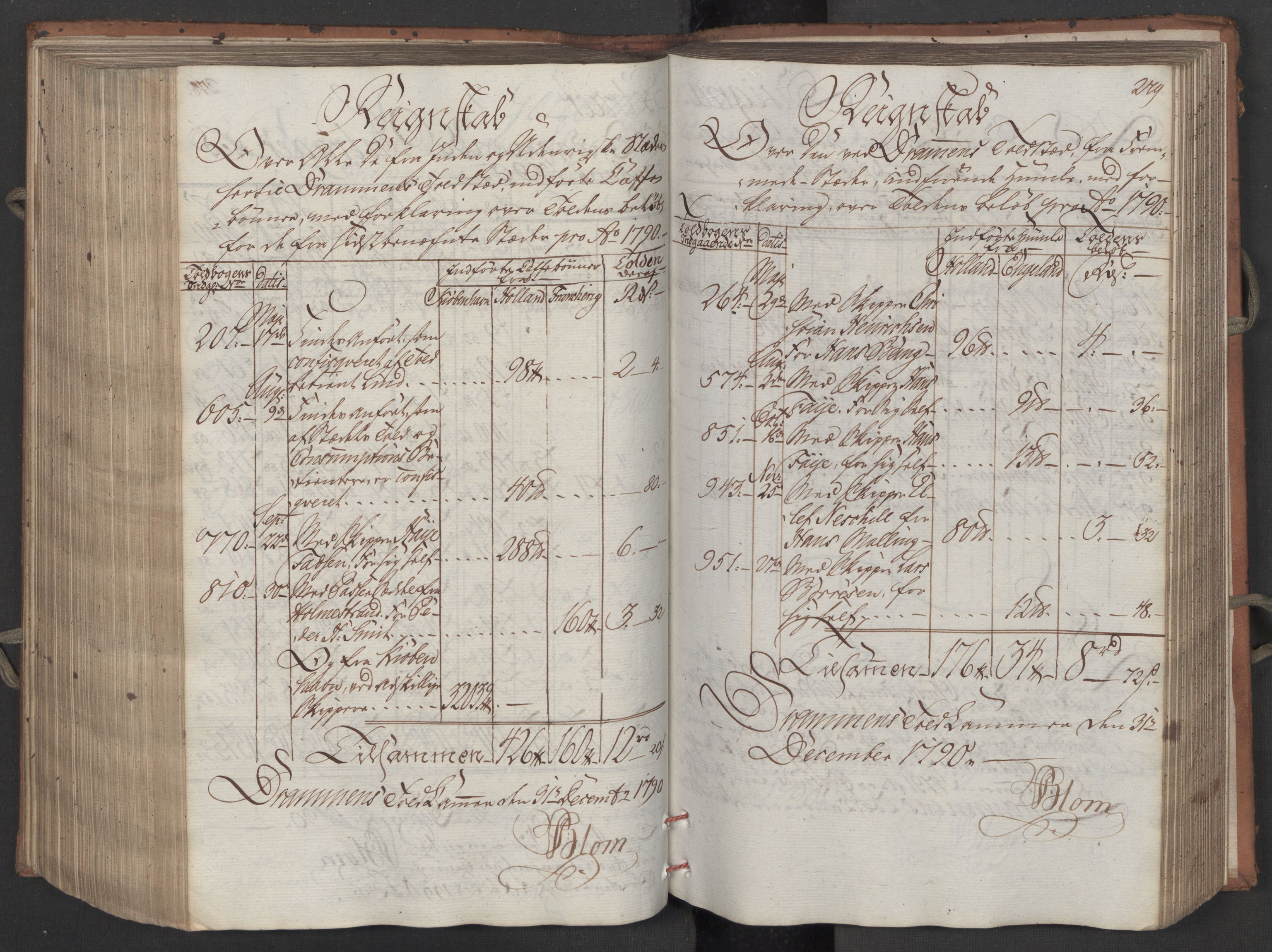 Generaltollkammeret, tollregnskaper, AV/RA-EA-5490/R08/L0158/0001: Tollregnskaper Drammen / Inngående tollbok, 1790, p. 279