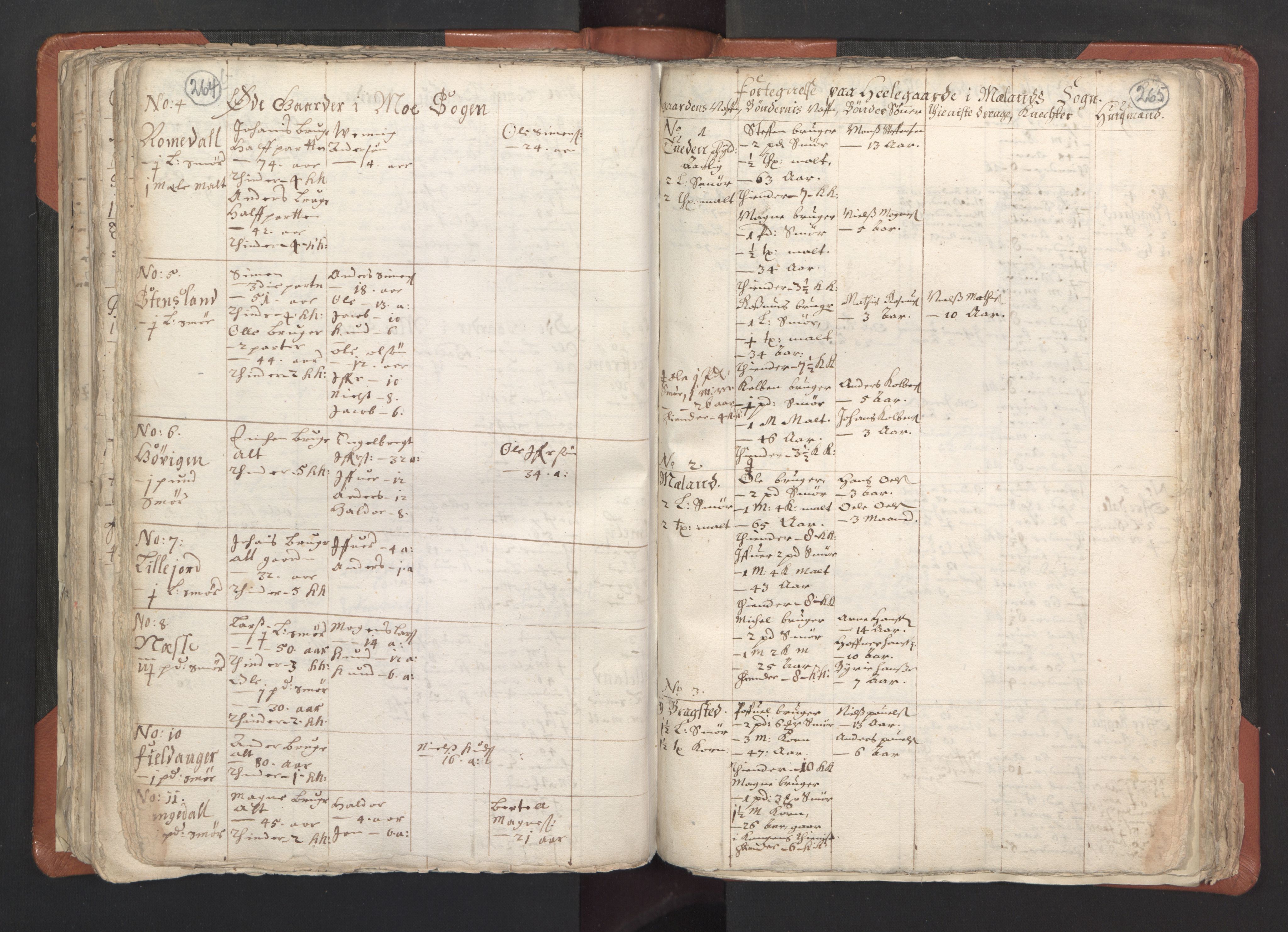 RA, Vicar's Census 1664-1666, no. 22: Nordhordland deanery, 1664-1666, p. 264-265