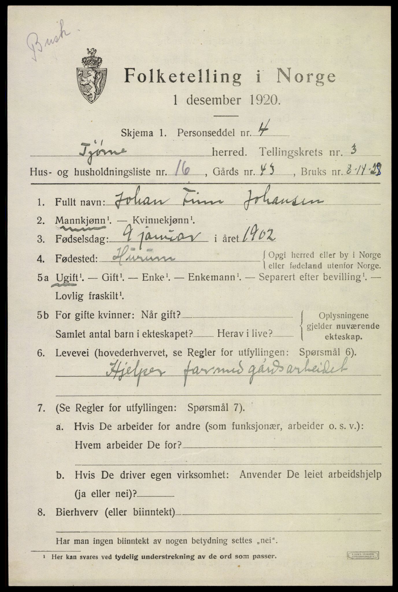 SAKO, 1920 census for Tjøme, 1920, p. 4917