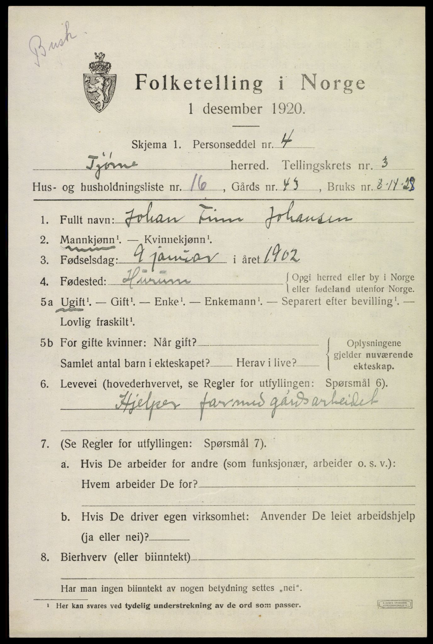 SAKO, 1920 census for Tjøme, 1920, p. 4917