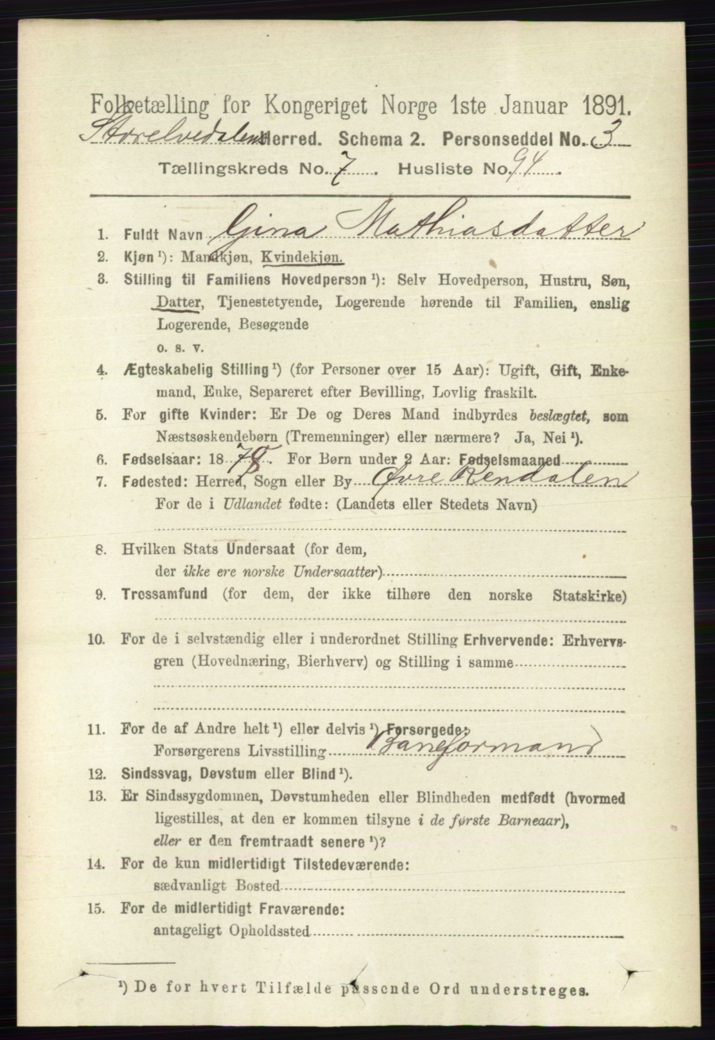 RA, 1891 census for 0430 Stor-Elvdal, 1891, p. 3369