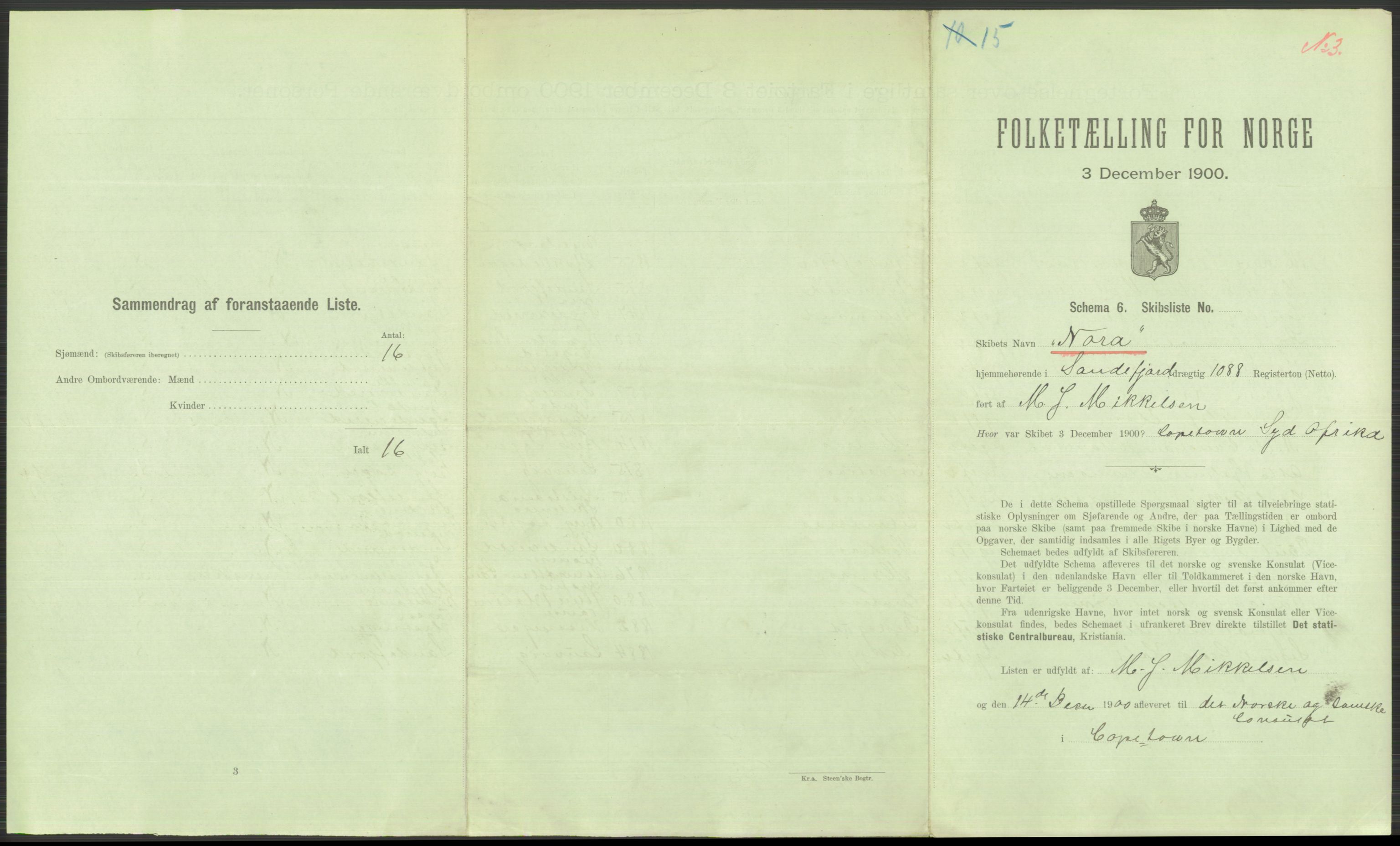 RA, 1900 Census - ship lists from ships in Norwegian harbours, harbours abroad and at sea, 1900, p. 5095