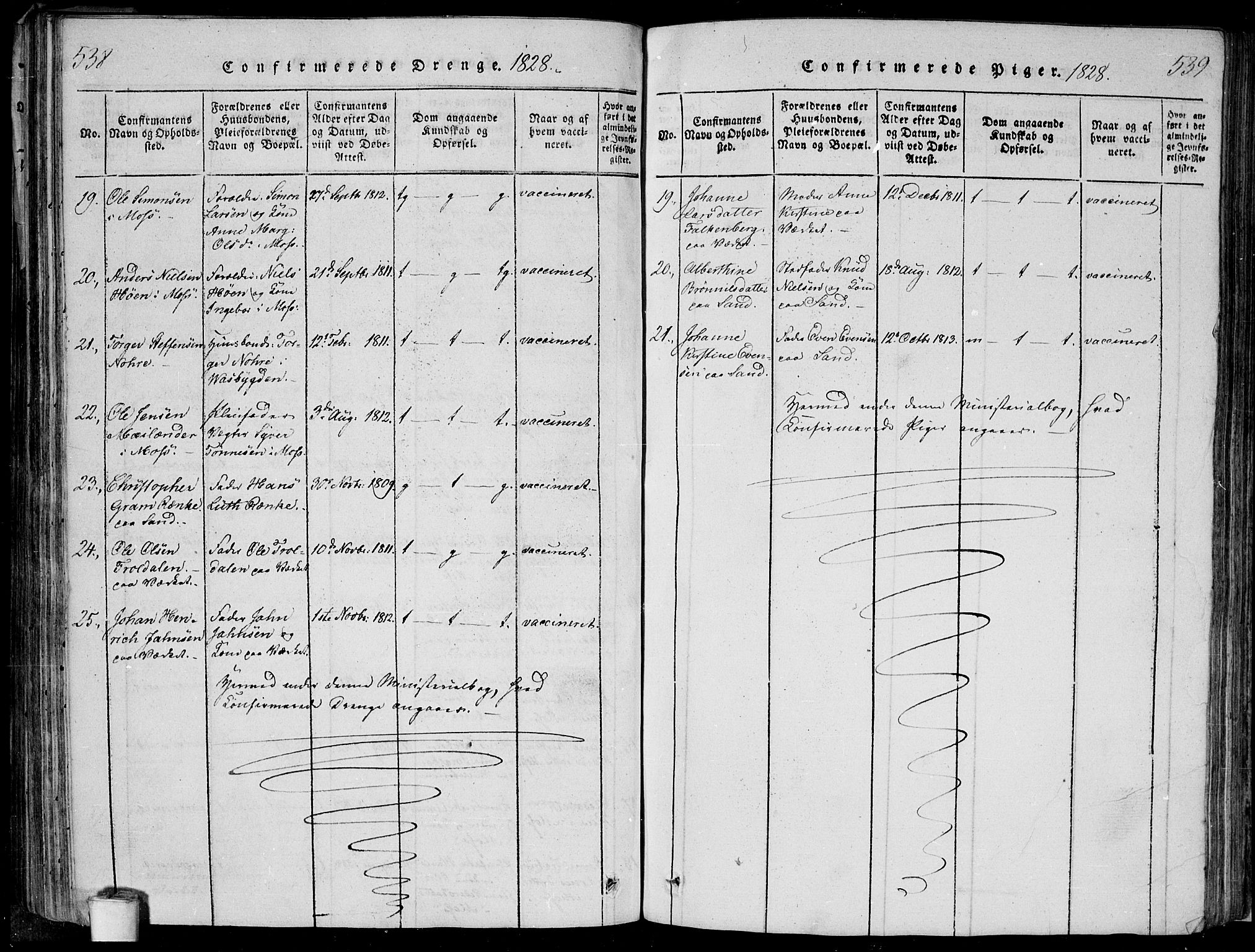 Moss prestekontor Kirkebøker, AV/SAO-A-2003/F/Fa/L0005: Parish register (official) no. I 5, 1814-1828, p. 538-539