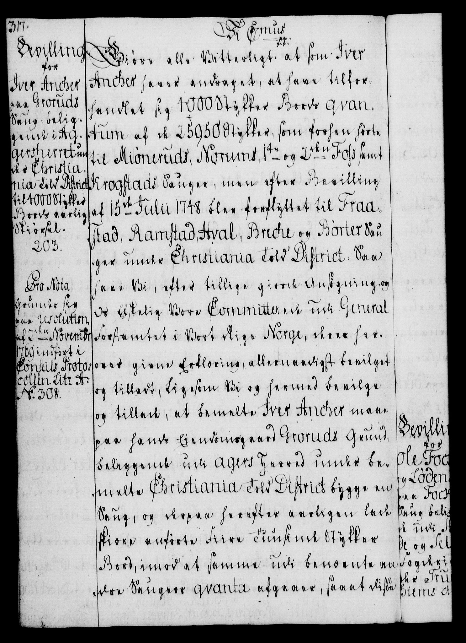 Rentekammeret, Kammerkanselliet, AV/RA-EA-3111/G/Gg/Gga/L0008: Norsk ekspedisjonsprotokoll med register (merket RK 53.8), 1768-1771, p. 317