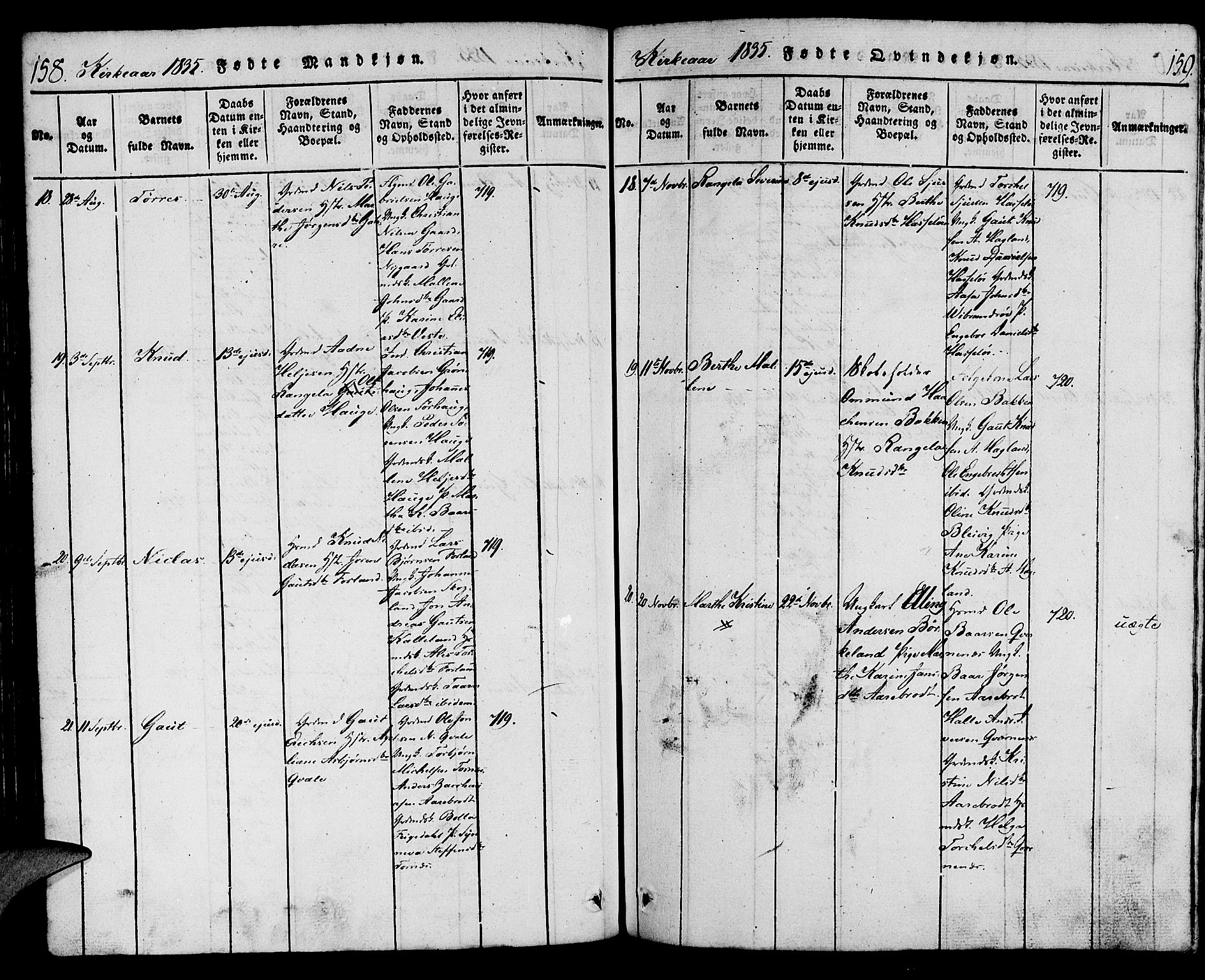 Torvastad sokneprestkontor, AV/SAST-A -101857/H/Ha/Haa/L0004: Parish register (official) no. A 4, 1817-1836, p. 158-159