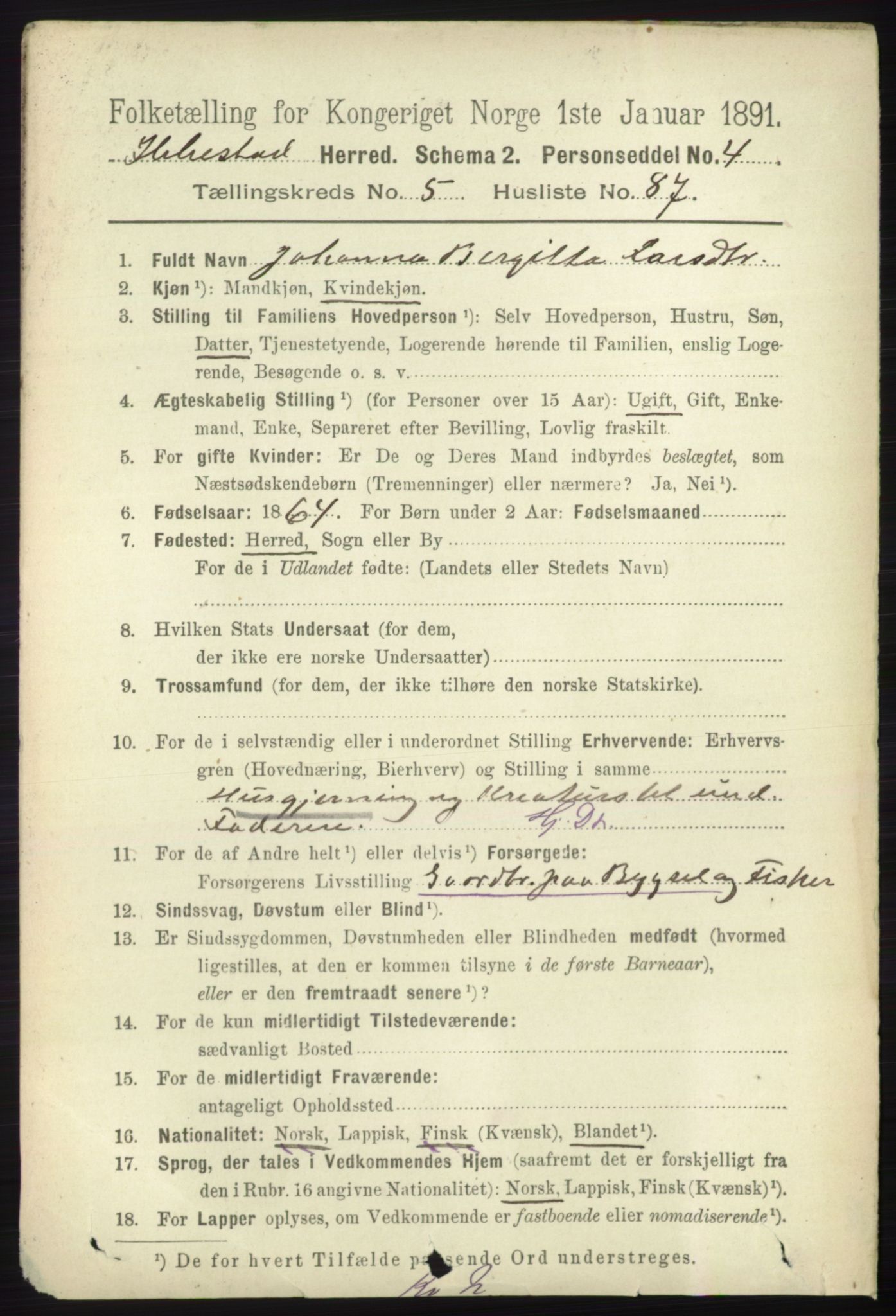 RA, 1891 census for 1917 Ibestad, 1891, p. 3482