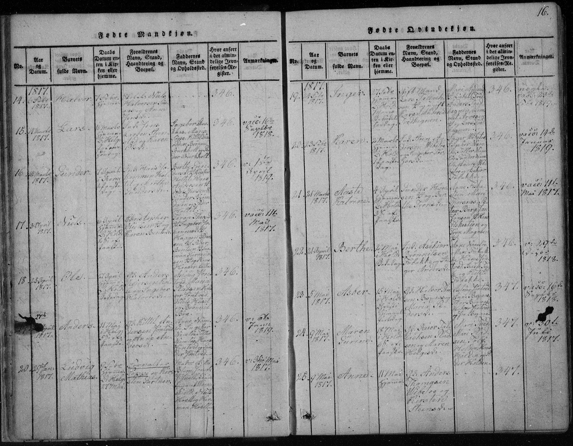 Holla kirkebøker, SAKO/A-272/F/Fa/L0003: Parish register (official) no. 3, 1815-1830, p. 16