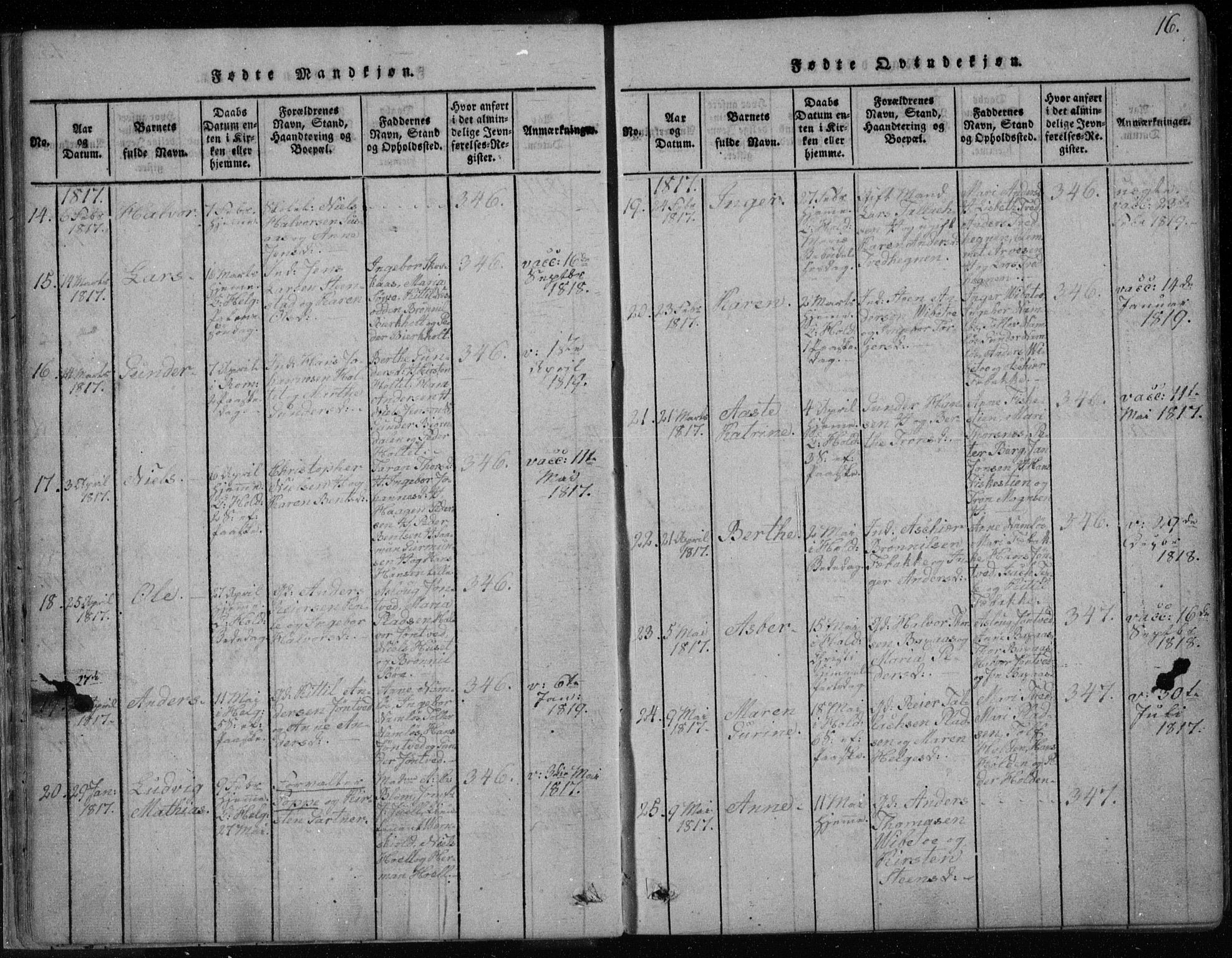 Holla kirkebøker, AV/SAKO-A-272/F/Fa/L0003: Parish register (official) no. 3, 1815-1830, p. 16