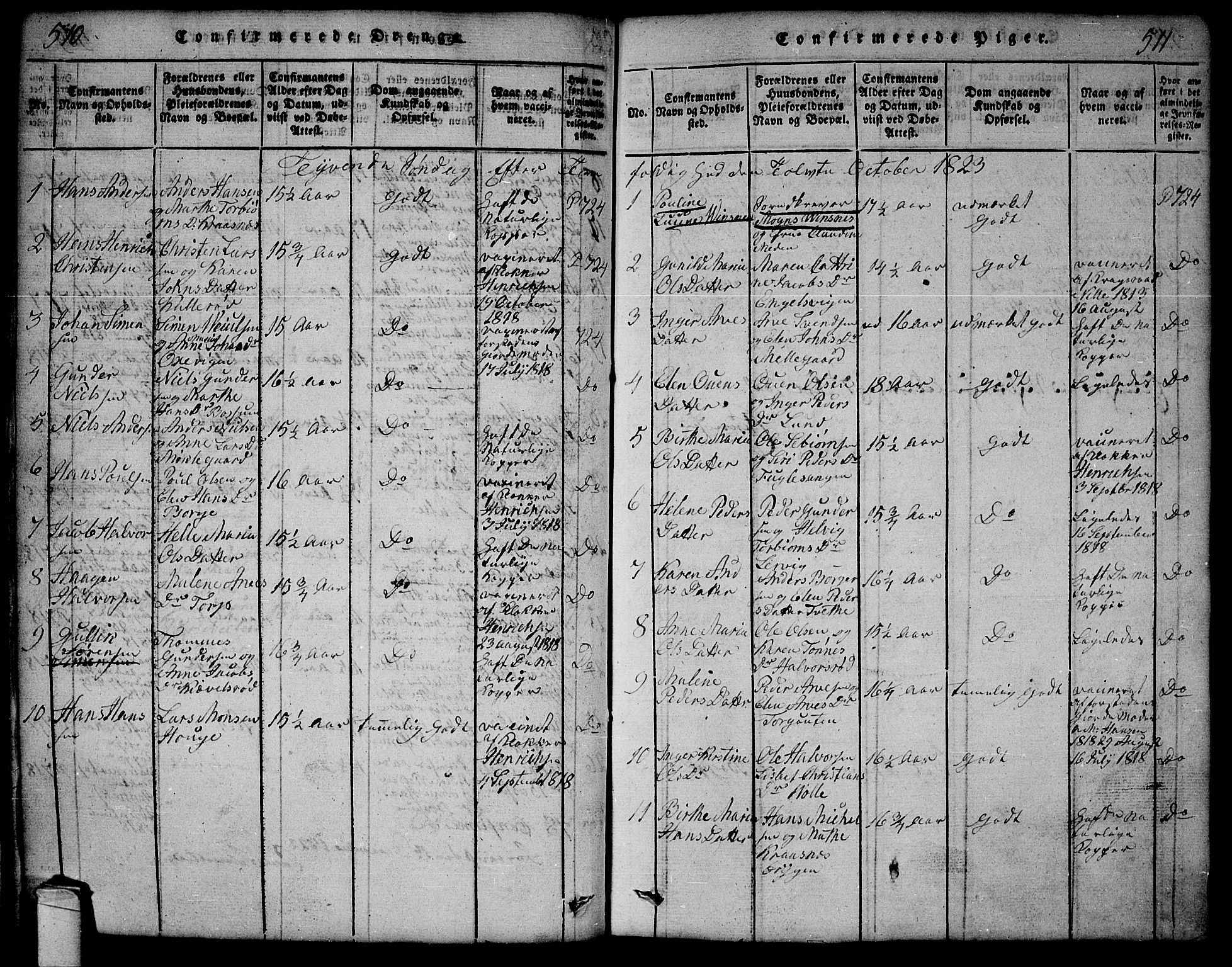 Onsøy prestekontor Kirkebøker, SAO/A-10914/G/Ga/L0001: Parish register (copy) no. I 1, 1814-1840, p. 510-511