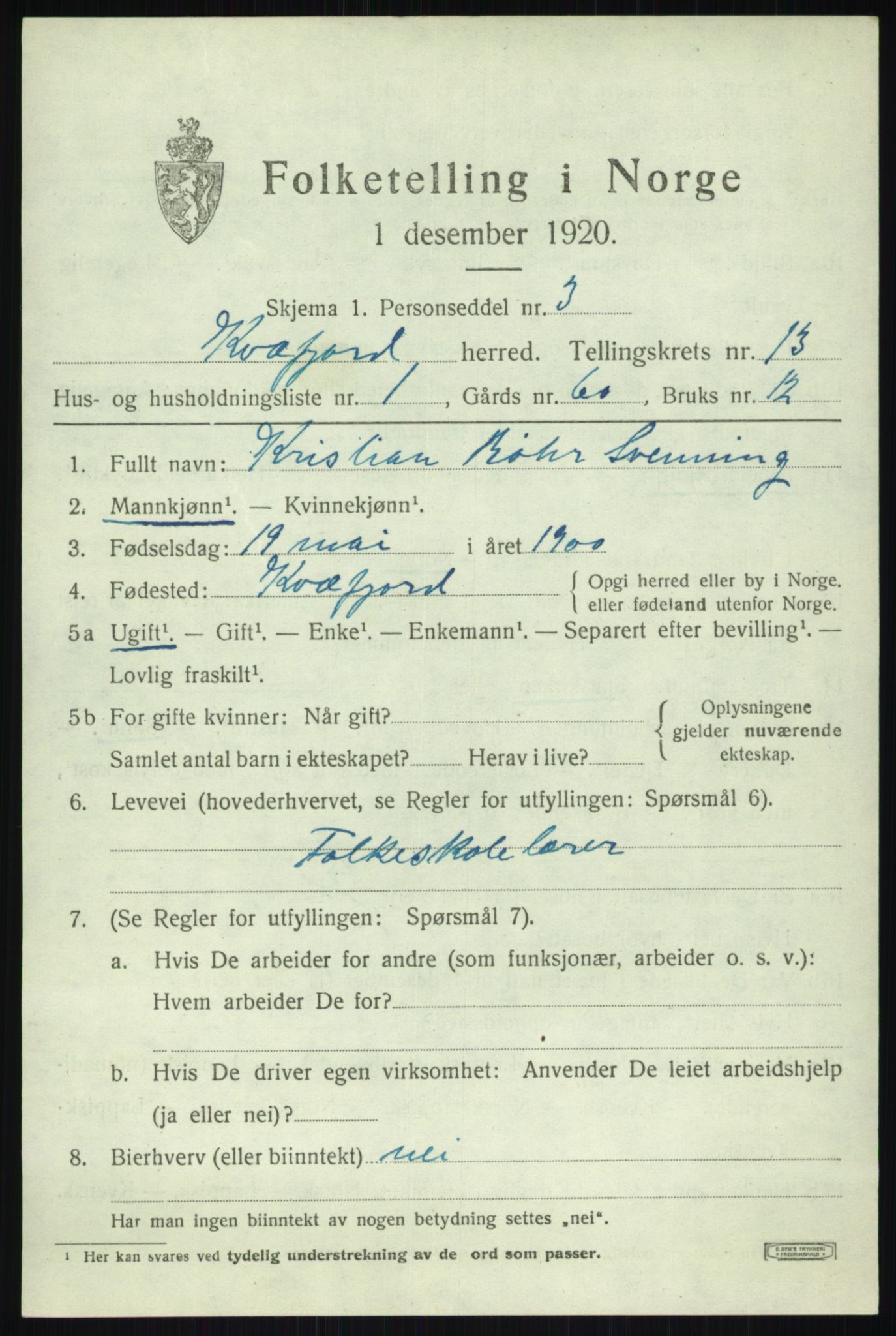 SATØ, 1920 census for Kvæfjord, 1920, p. 6315