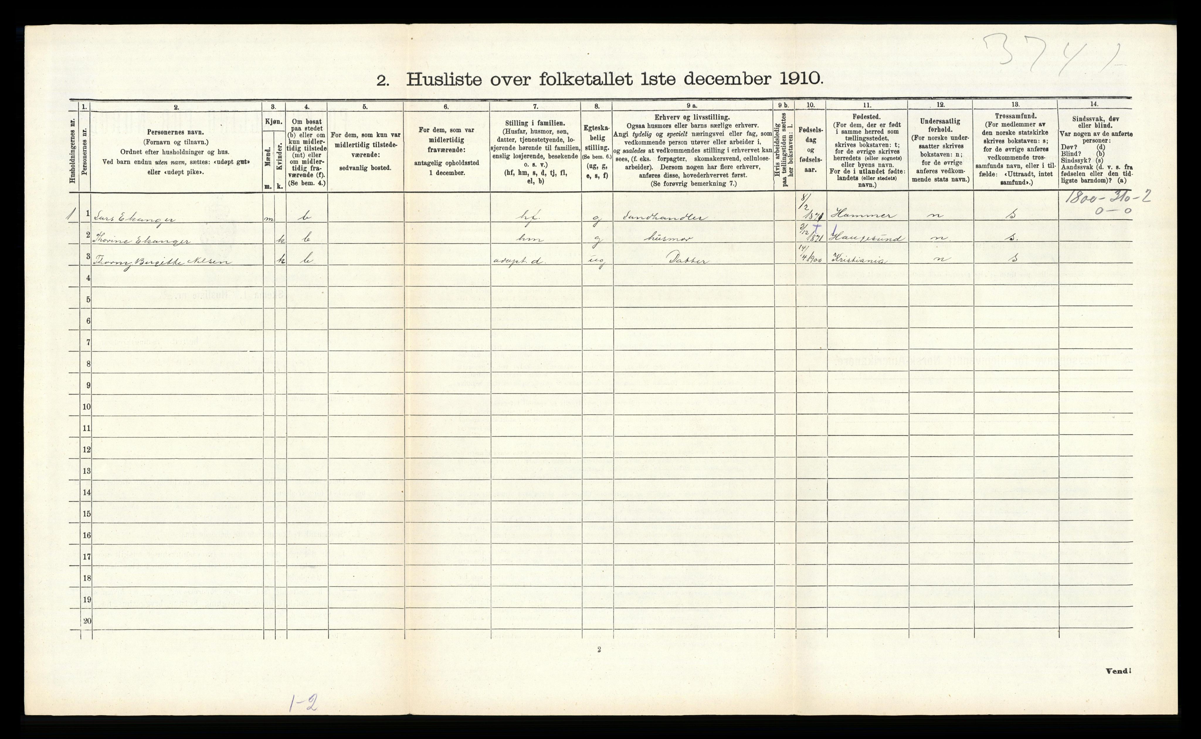 RA, 1910 census for Hosanger, 1910, p. 733