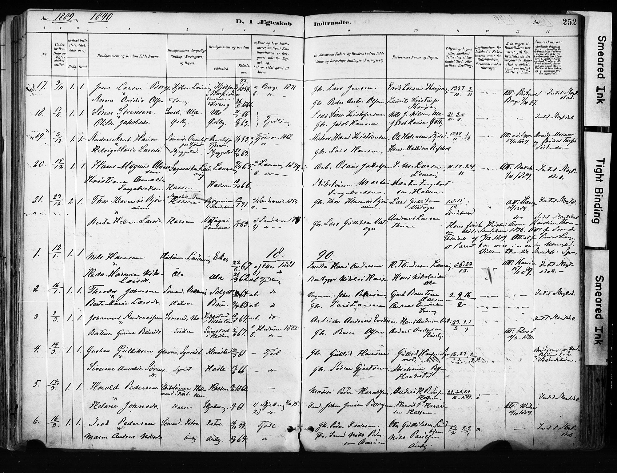 Tjølling kirkebøker, AV/SAKO-A-60/F/Fa/L0009: Parish register (official) no. 9, 1887-1905, p. 252