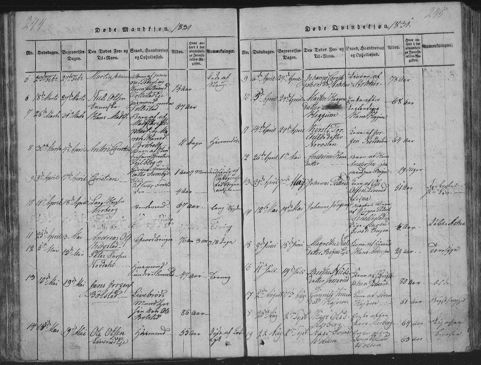 Røyken kirkebøker, AV/SAKO-A-241/G/Ga/L0003: Parish register (copy) no. 3, 1814-1856, p. 244-245