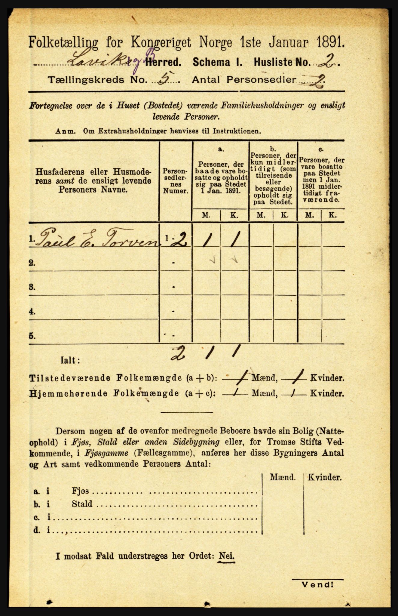 RA, 1891 census for 1415 Lavik og Brekke, 1891, p. 959