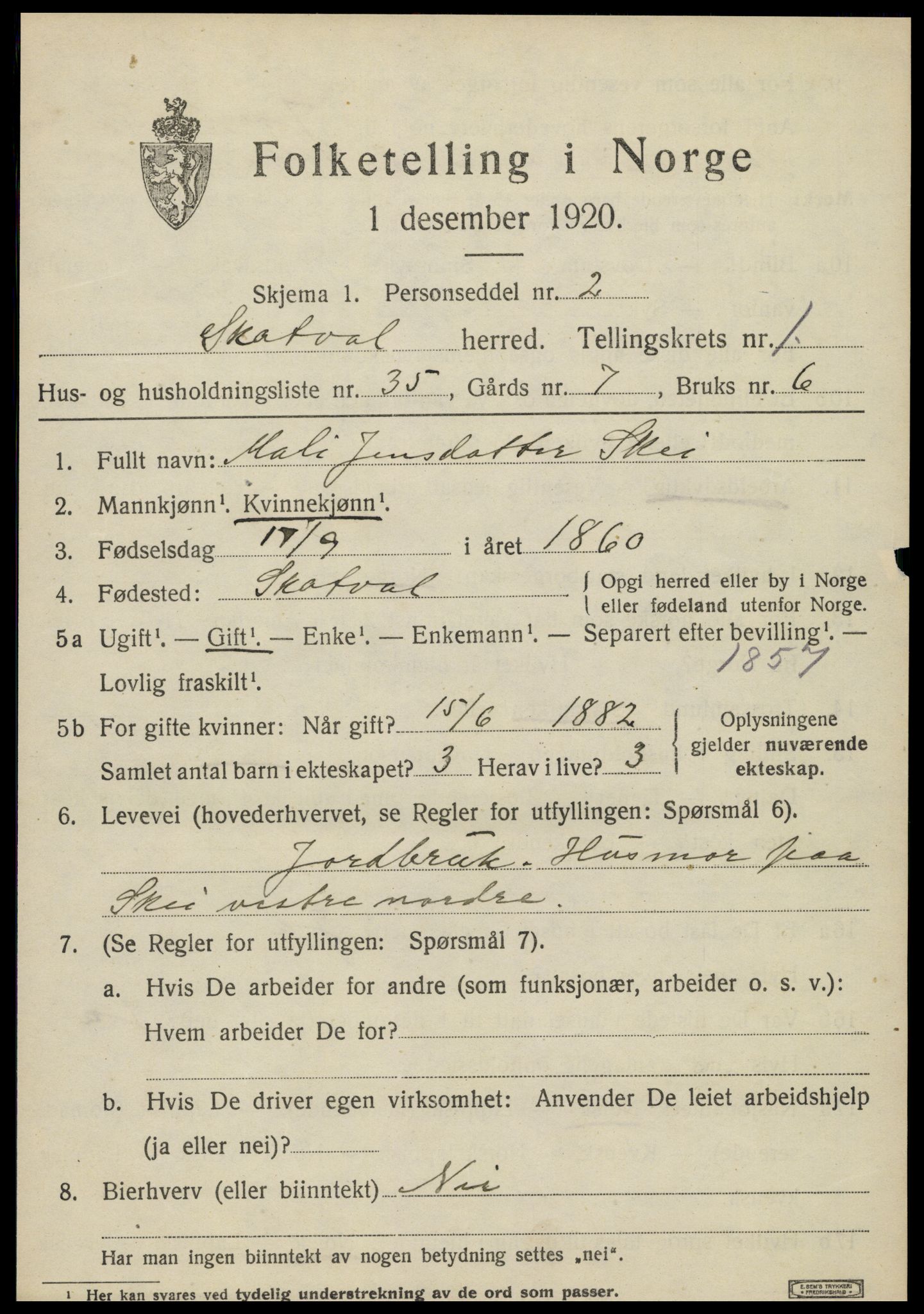 SAT, 1920 census for Skatval, 1920, p. 1139