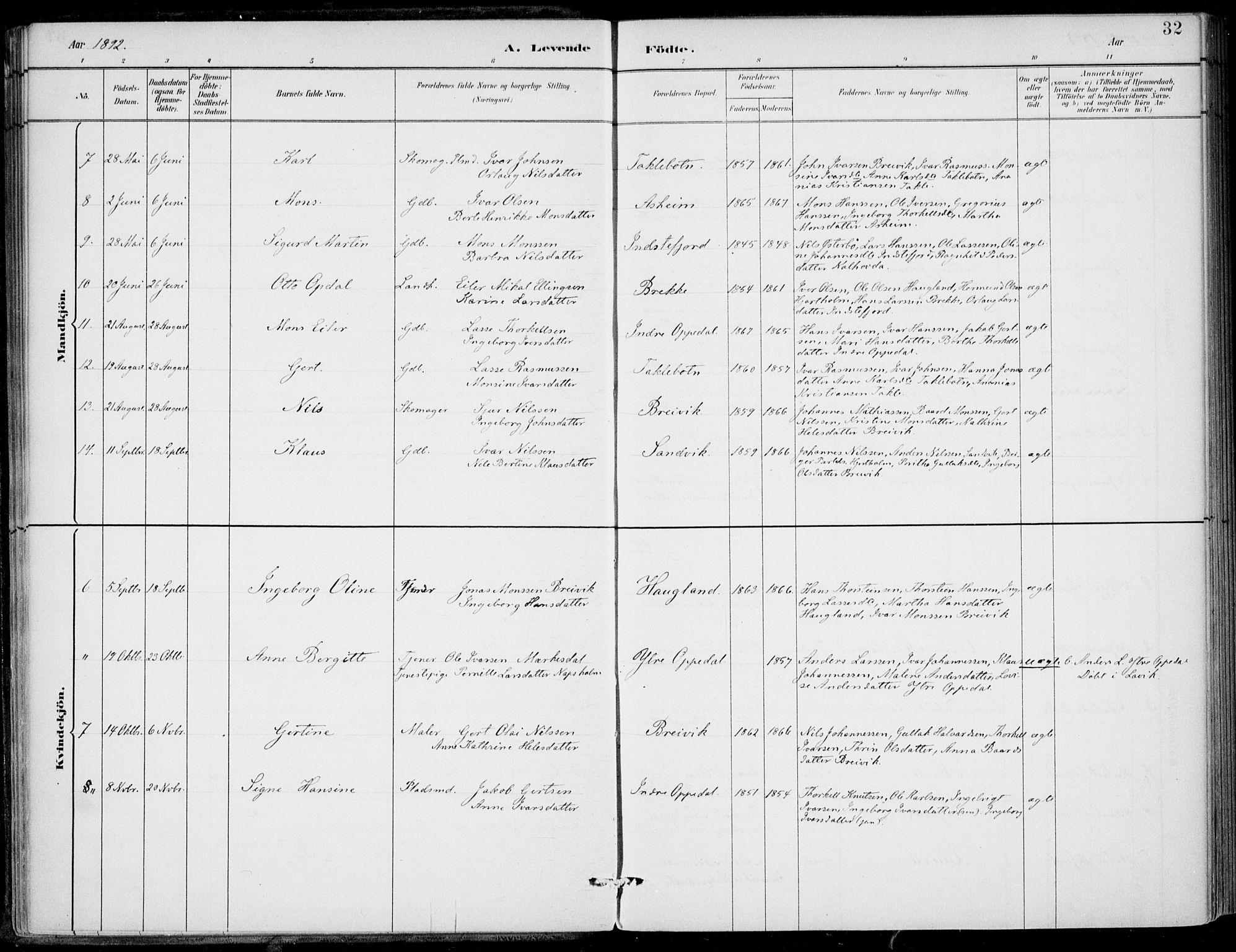Gulen sokneprestembete, SAB/A-80201/H/Haa/Haac/L0002: Parish register (official) no. C  2, 1882-1914, p. 32