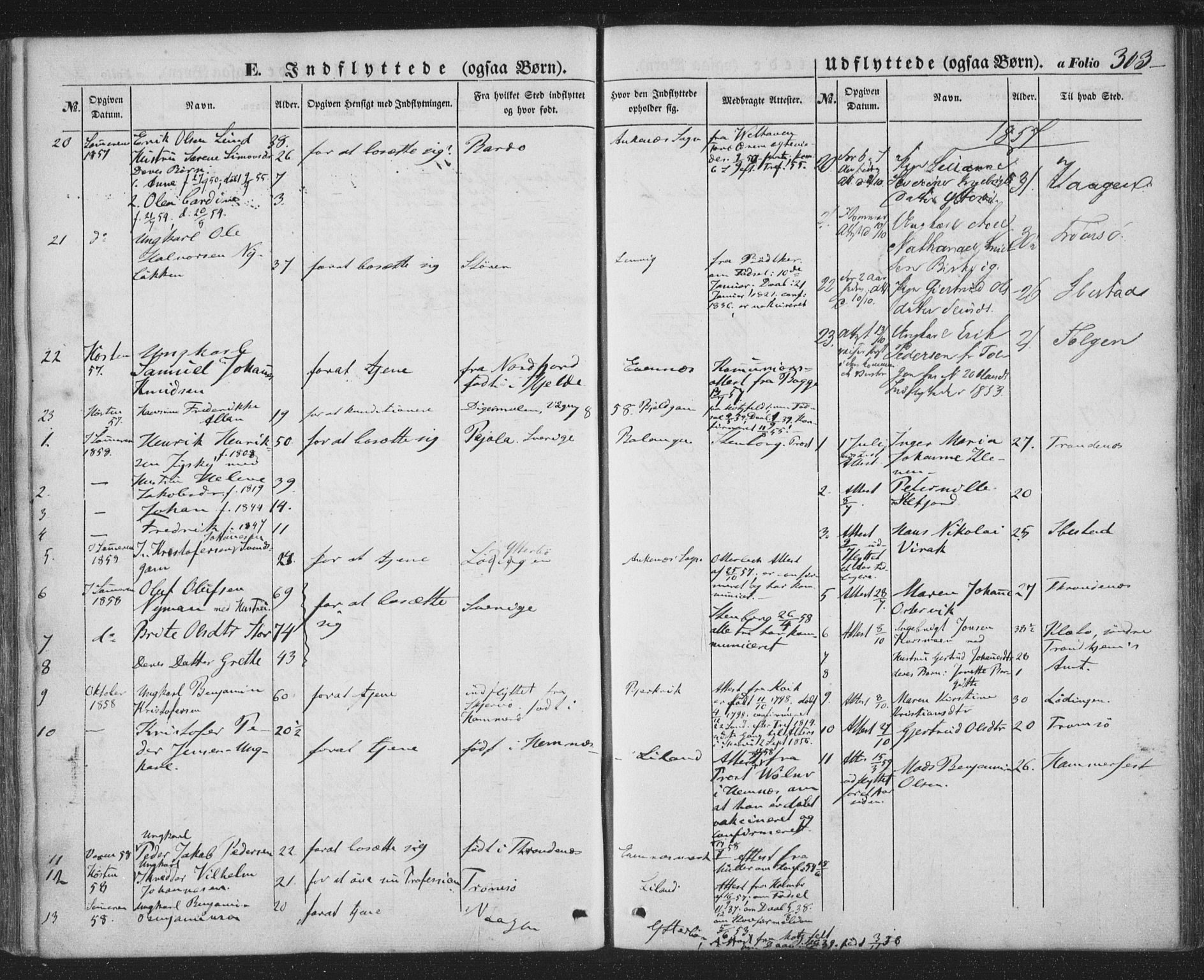 Ministerialprotokoller, klokkerbøker og fødselsregistre - Nordland, AV/SAT-A-1459/863/L0895: Parish register (official) no. 863A07, 1851-1860, p. 303