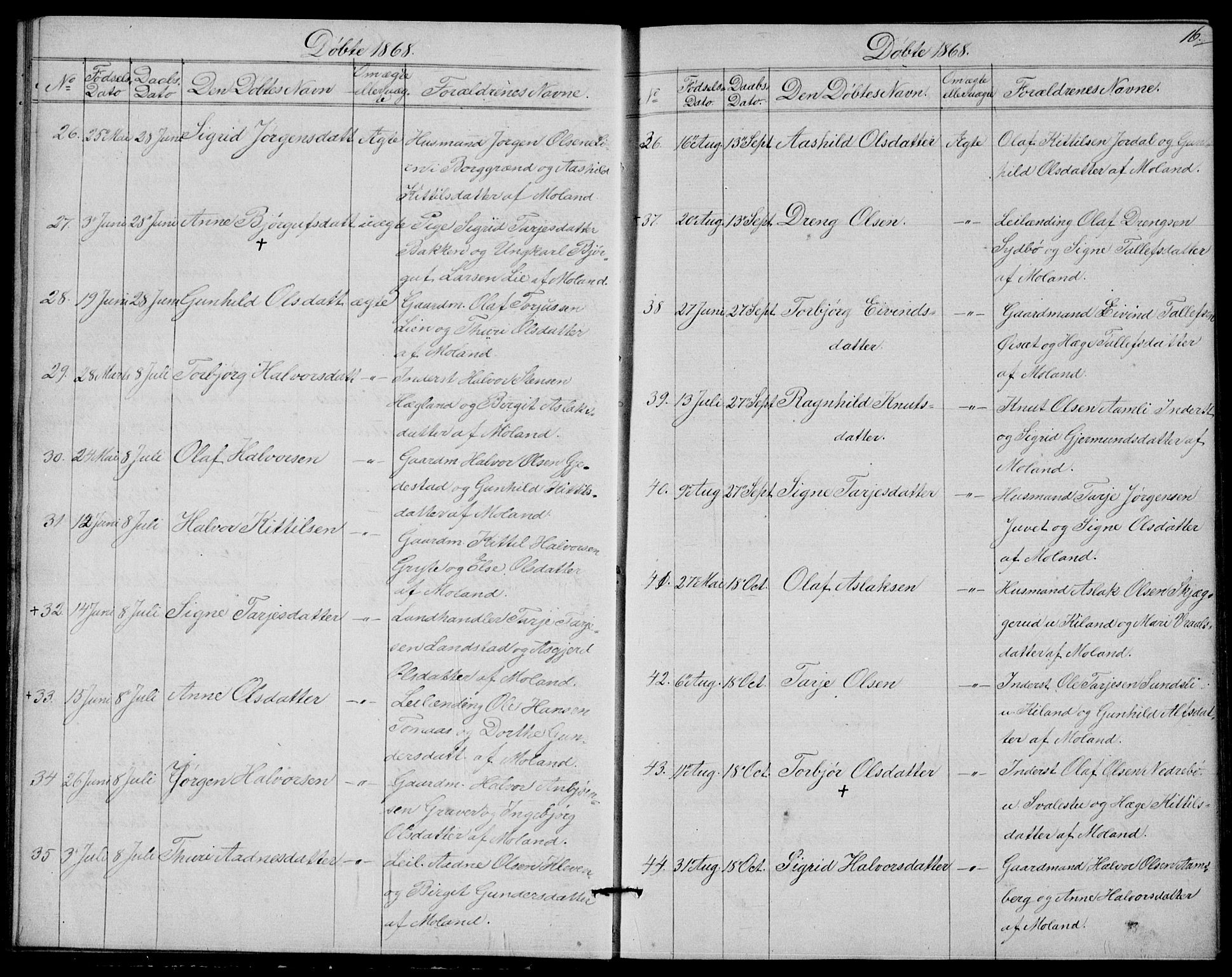 Fyresdal kirkebøker, SAKO/A-263/G/Ga/L0004: Parish register (copy) no. I 4, 1864-1892, p. 16