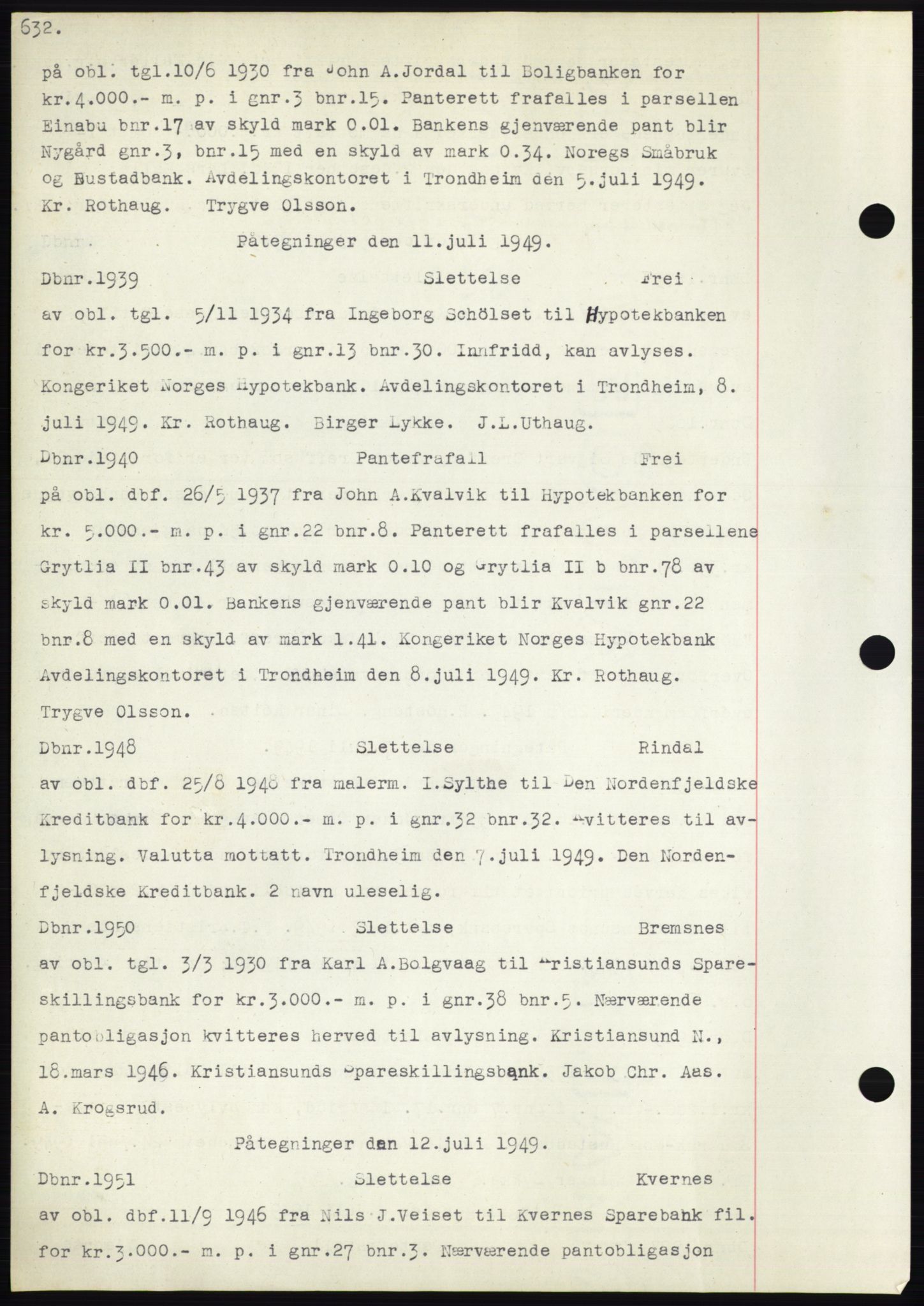 Nordmøre sorenskriveri, SAT/A-4132/1/2/2Ca: Mortgage book no. C82b, 1946-1951, Diary no: : 939/1949