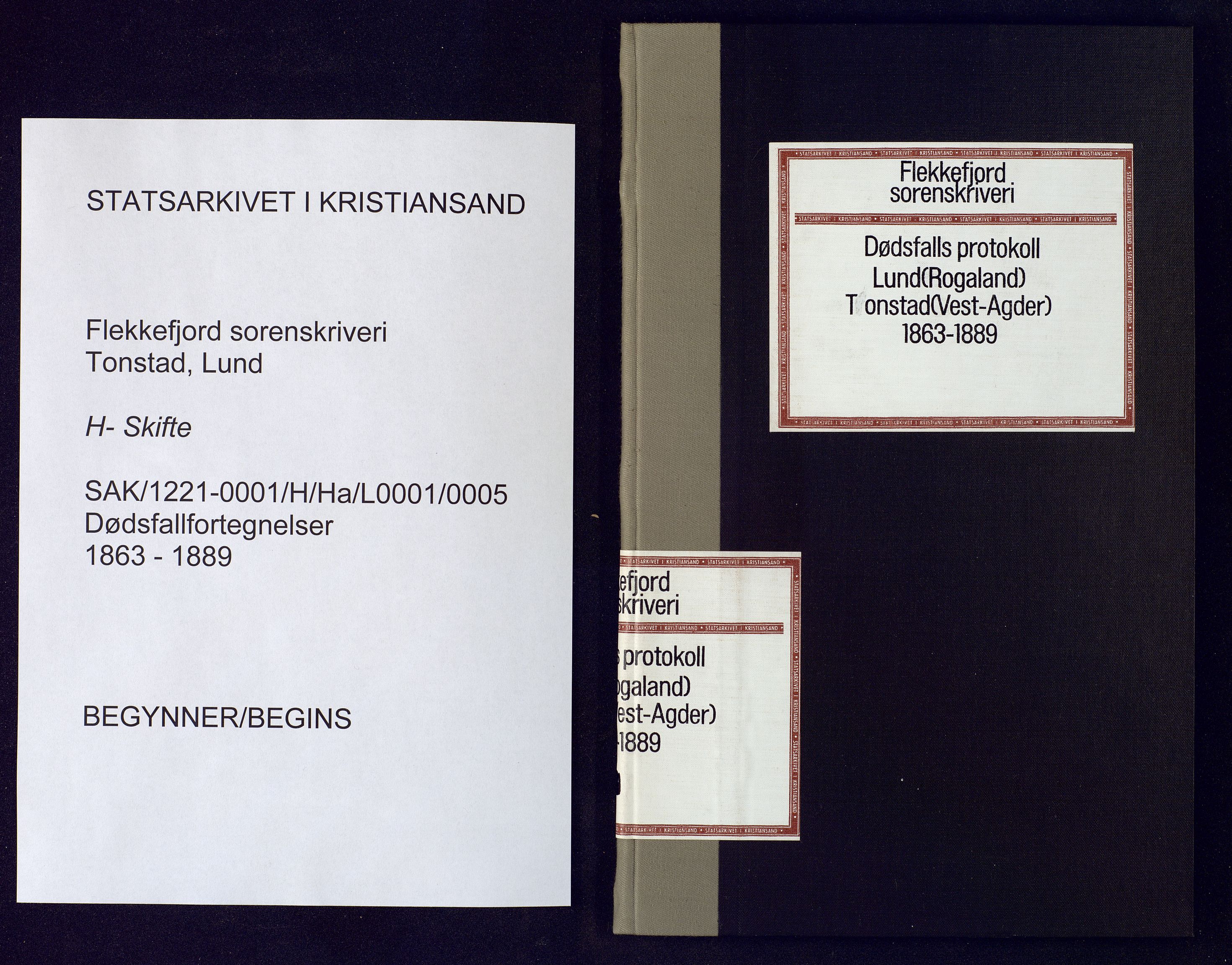 Flekkefjord sorenskriveri, AV/SAK-1221-0001/H/Ha/L0001/0005: Dødsfallsfortegnelser / Dødsfallsfortegnelse Tonstad og Lund (Rogaland), 1863-1889