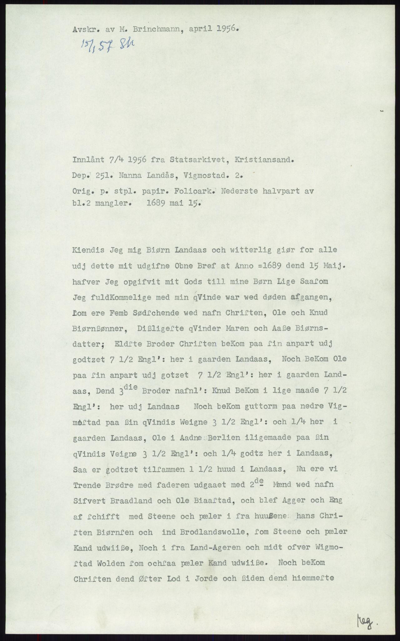 Samlinger til kildeutgivelse, Diplomavskriftsamlingen, RA/EA-4053/H/Ha, p. 1930