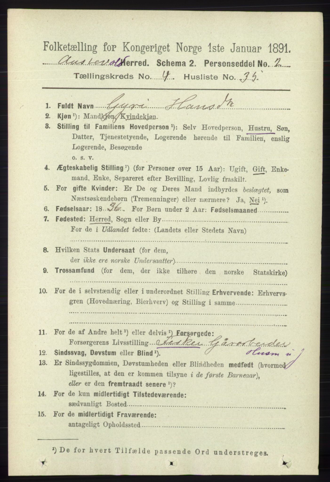 RA, 1891 census for 1244 Austevoll, 1891, p. 1611