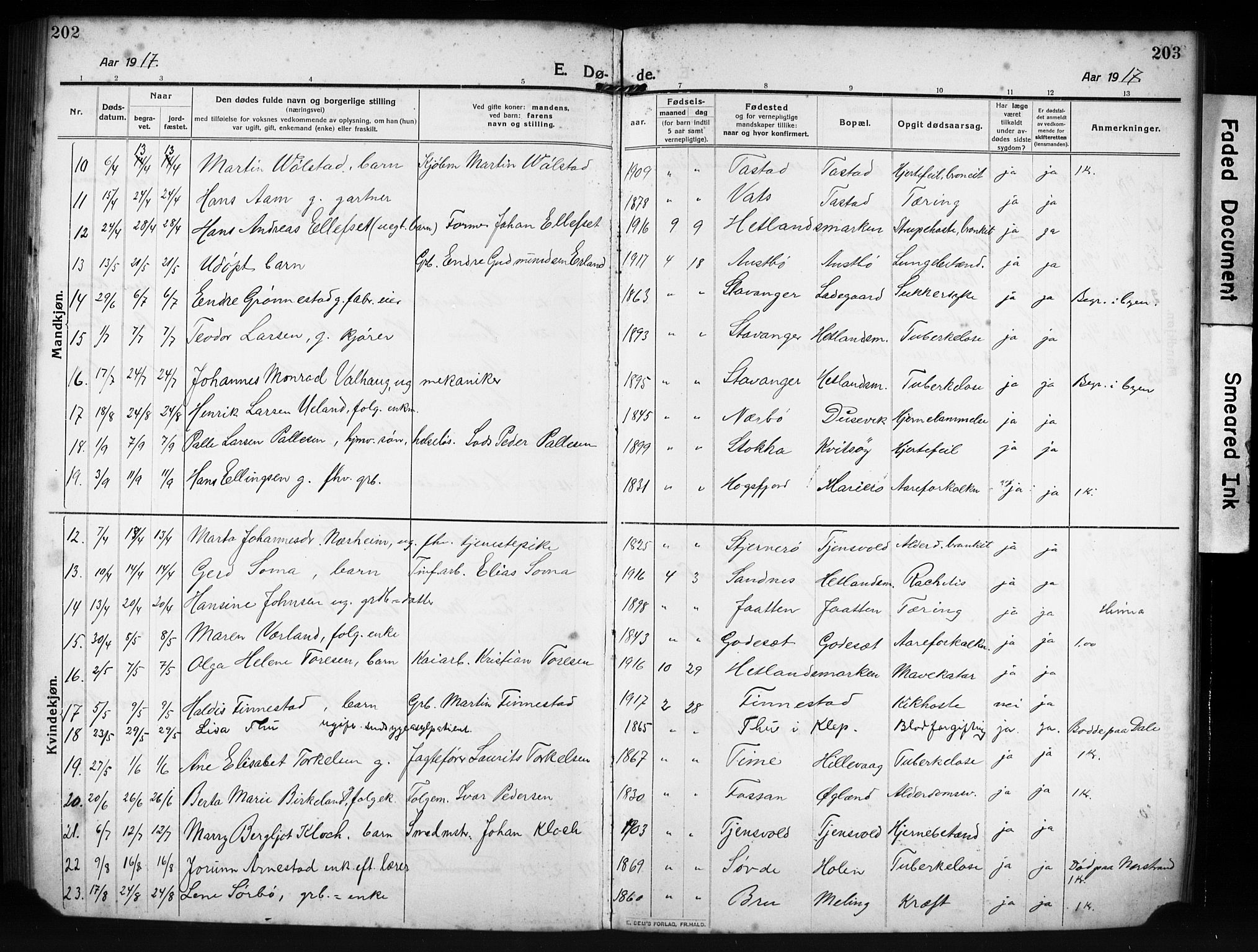 Hetland sokneprestkontor, AV/SAST-A-101826/30/30BB/L0009: Parish register (copy) no. B 9, 1910-1931, p. 202-203