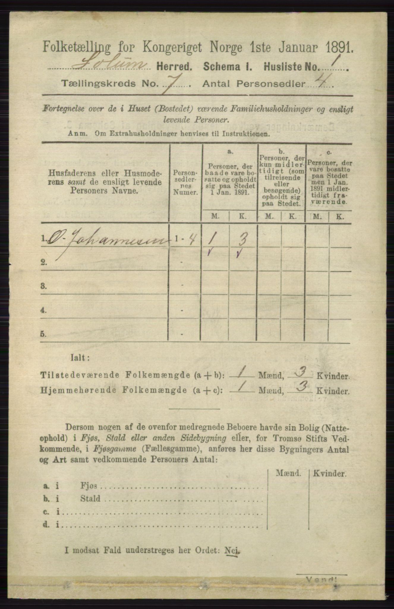 RA, 1891 census for 0818 Solum, 1891, p. 2488