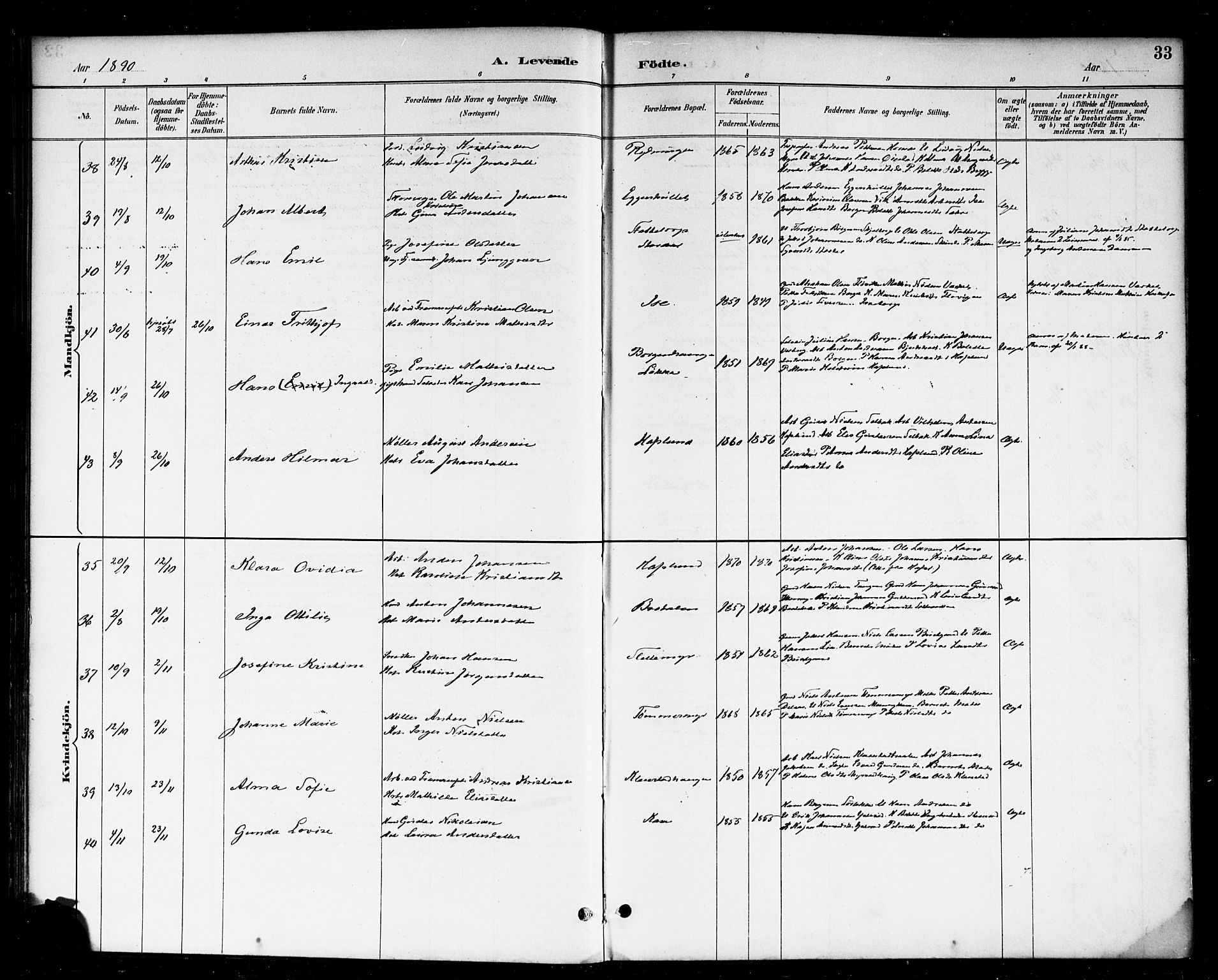 Skjeberg prestekontor Kirkebøker, AV/SAO-A-10923/F/Fa/L0009: Parish register (official) no. I 9, 1886-1897, p. 33