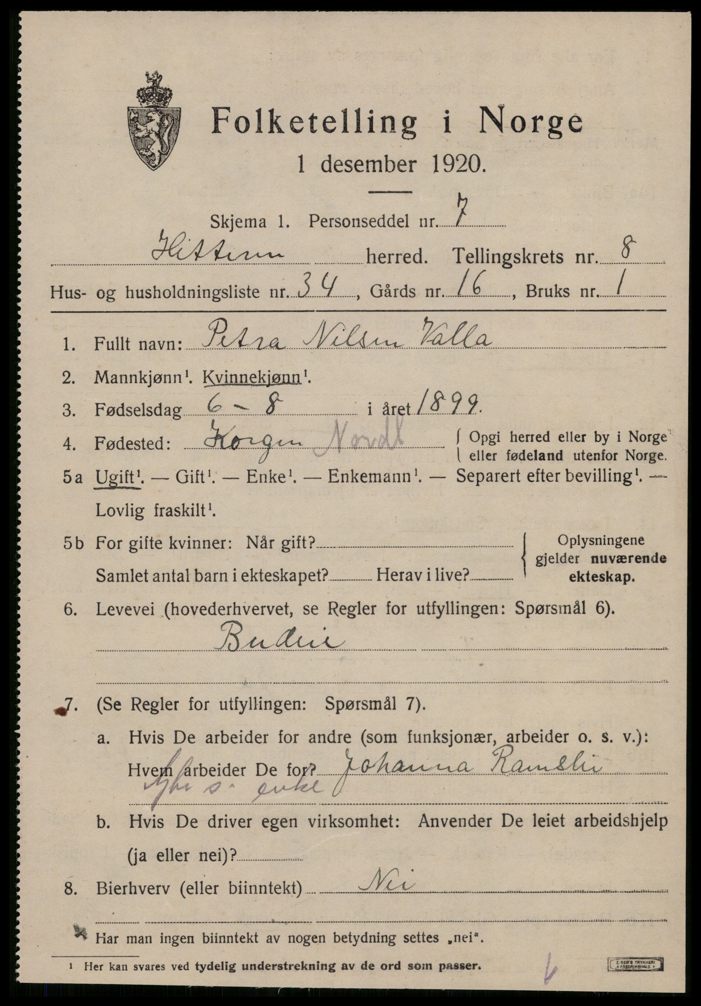 SAT, 1920 census for Hitra, 1920, p. 3053