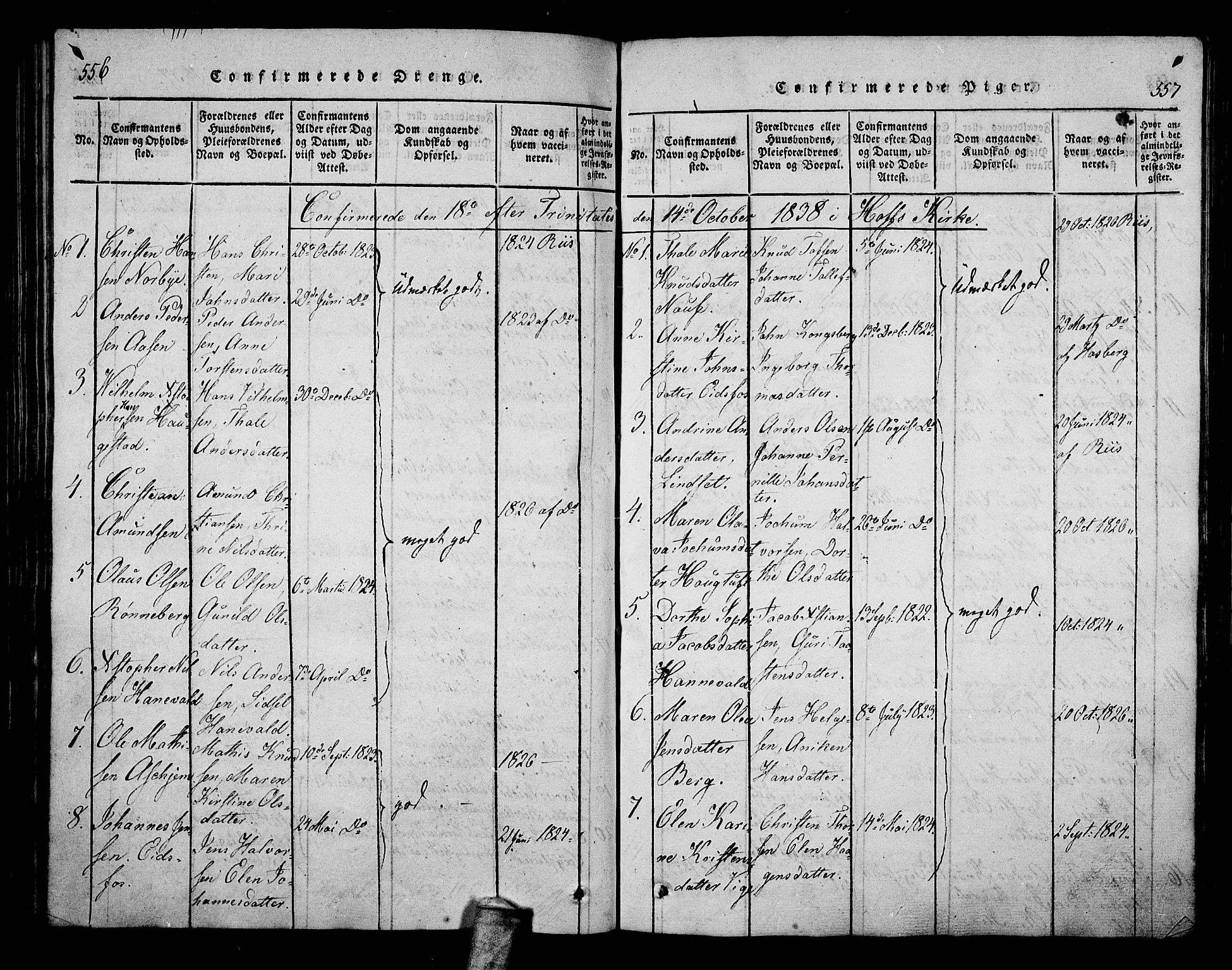 Hof kirkebøker, AV/SAKO-A-64/F/Fa/L0004: Parish register (official) no. I 4, 1814-1843, p. 556-557