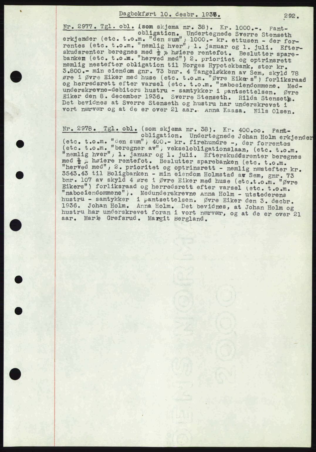 Eiker, Modum og Sigdal sorenskriveri, SAKO/A-123/G/Ga/Gab/L0034: Mortgage book no. A4, 1936-1937, Diary no: : 2977/1936