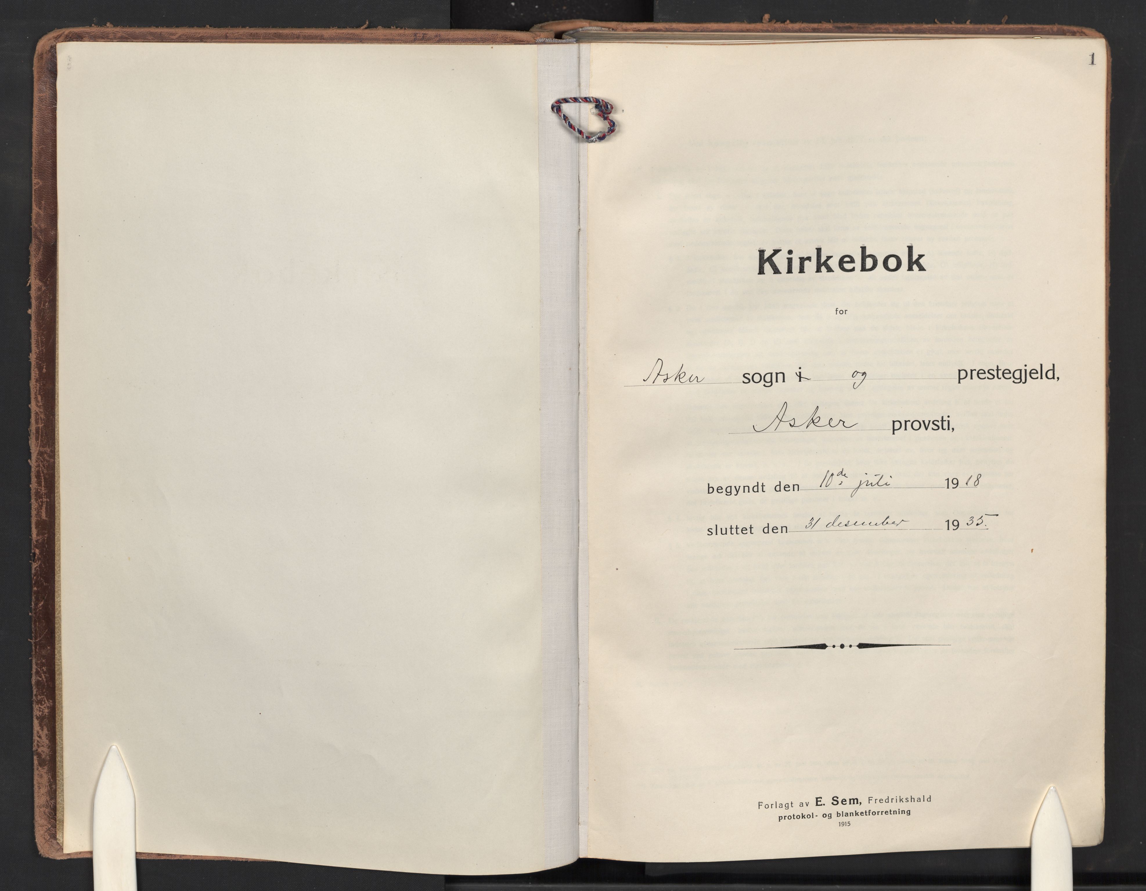 Asker prestekontor Kirkebøker, SAO/A-10256a/F/Fa/L0019: Parish register (official) no. I 19, 1918-1935, p. 1