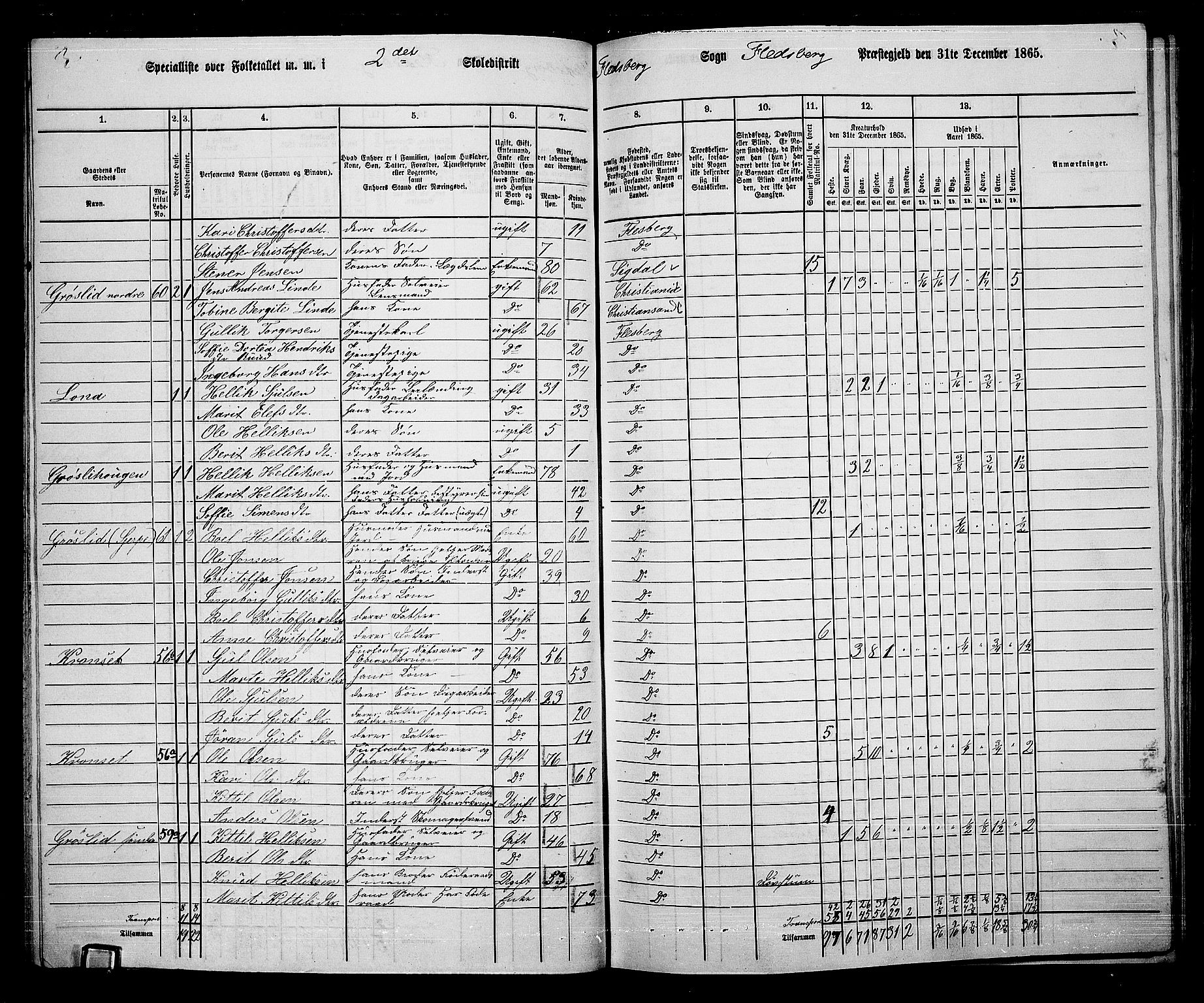 RA, 1865 census for Flesberg, 1865, p. 35