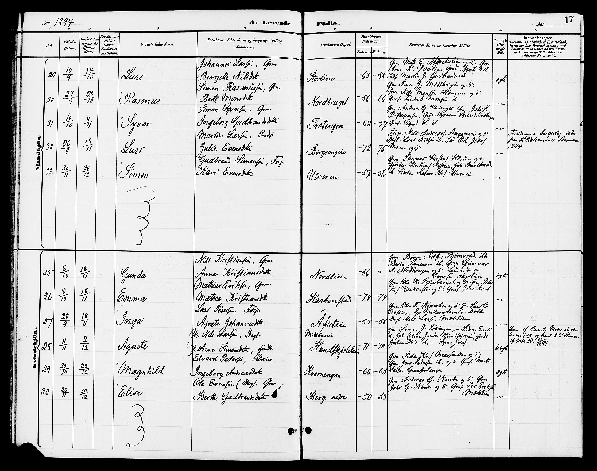 Ringsaker prestekontor, SAH/PREST-014/L/La/L0013: Parish register (copy) no. 13, 1891-1904, p. 17