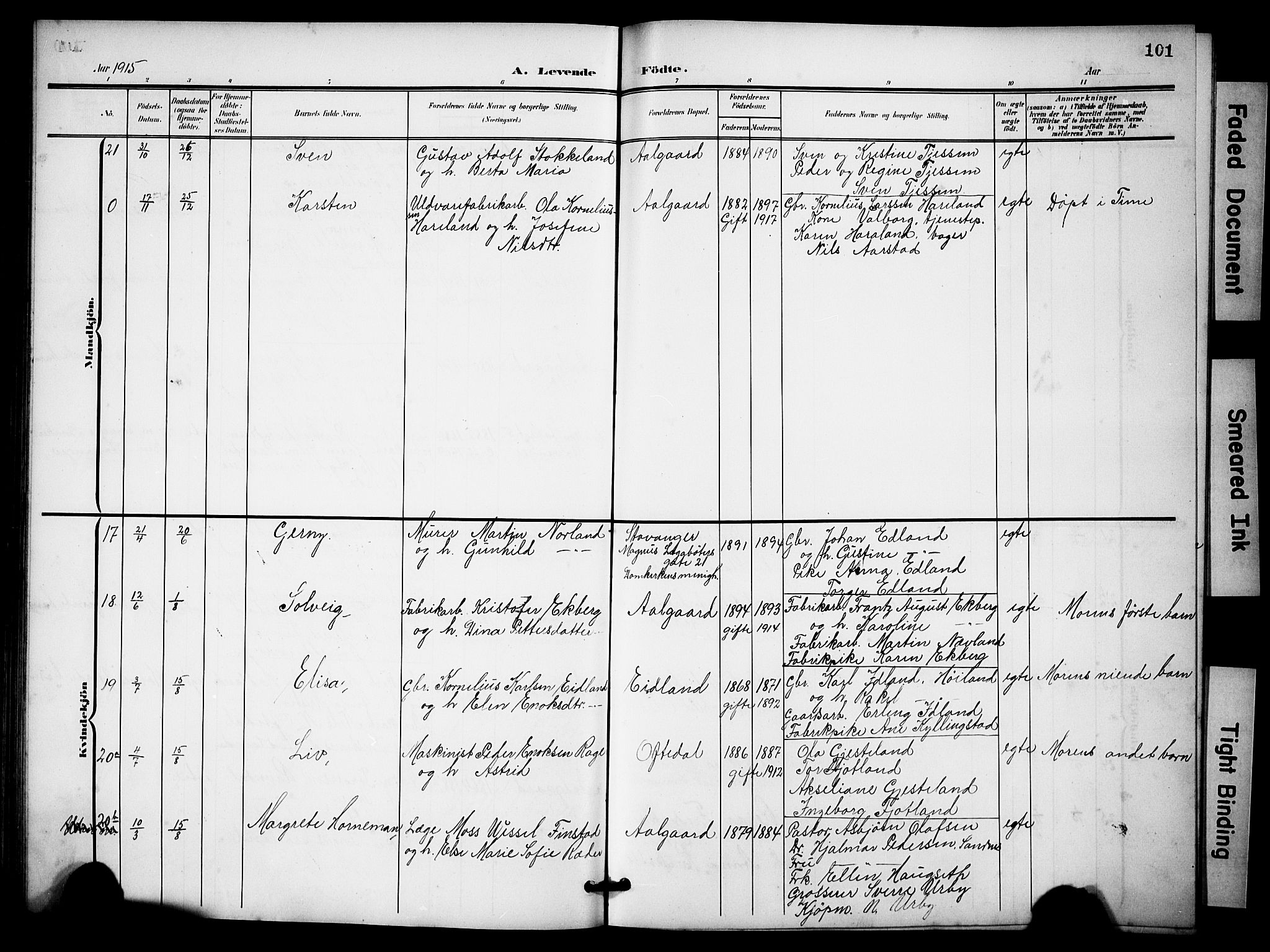 Lye sokneprestkontor, AV/SAST-A-101794/001/30BB/L0009: Parish register (copy) no. B 9, 1902-1923, p. 101